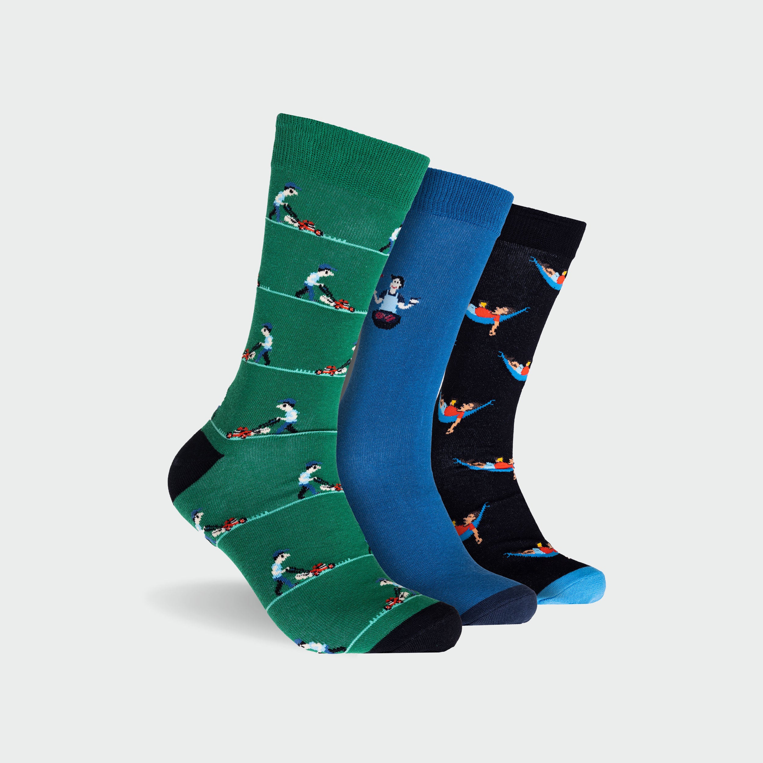 Men's Weekend Warrior Cotton Crew Socks 3 Pack - Blue, Navy & Green - Image 2