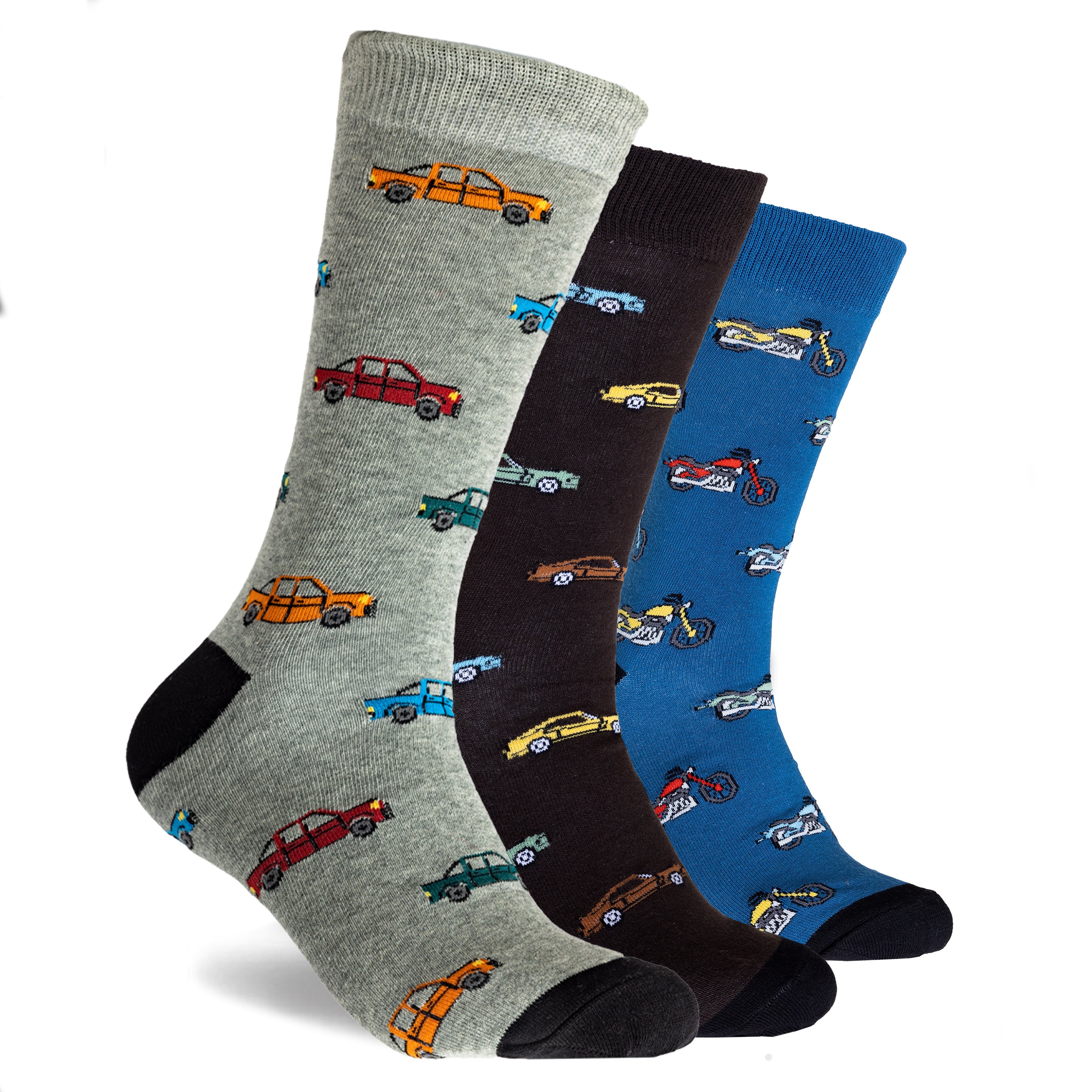 Men's Rev Head Cotton Crew Socks 3 Pack Gift Box - Blue, Black & Grey - Image 2