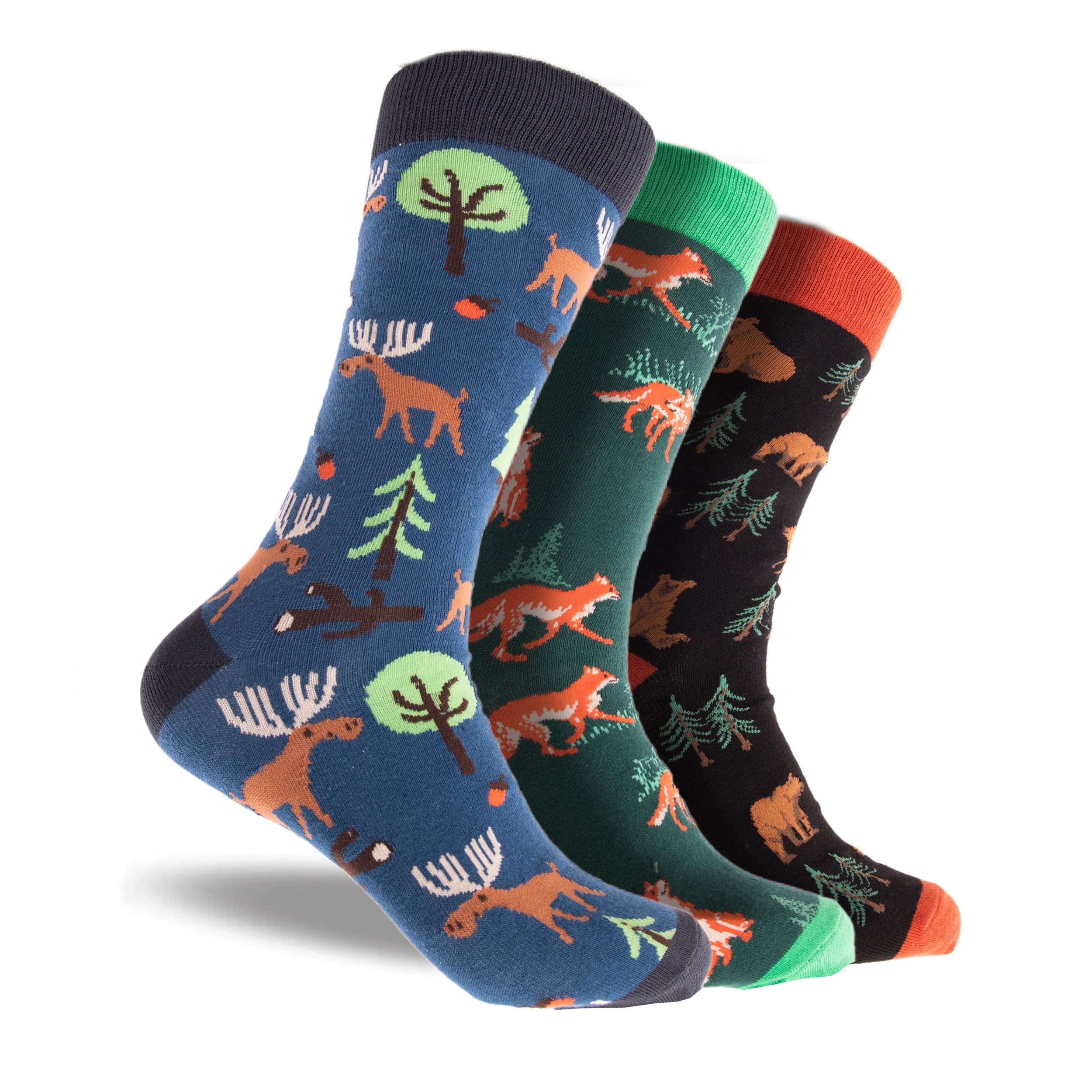 Men's Forest Folk Cotton Crew Socks 3 Pack - Blue & Green - Image 1