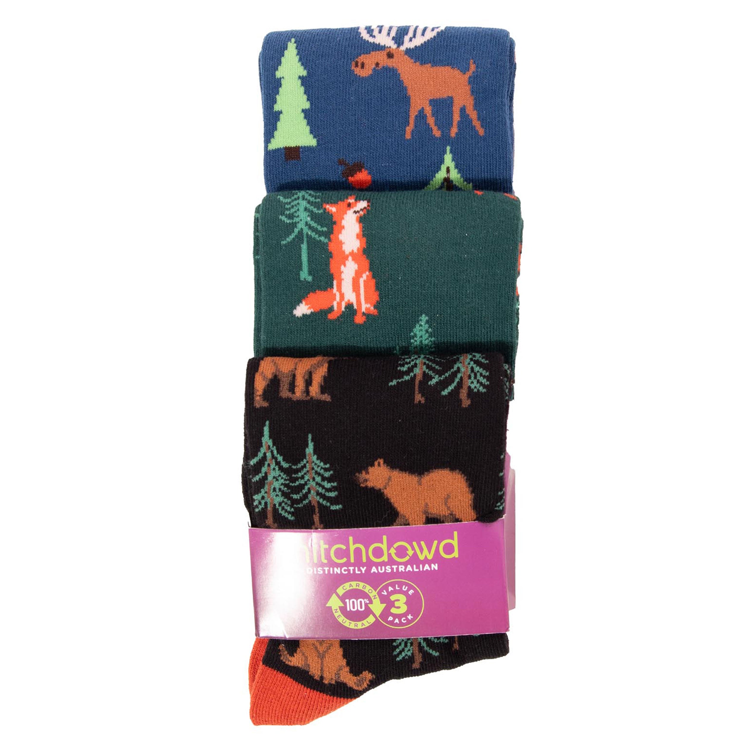 Men's Forest Folk Cotton Crew Socks 3 Pack - Blue & Green - Image 5