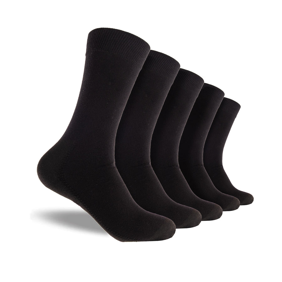 Men's Plain Cotton Indestructibles Crew Socks 5 Pack - Black - Image #1