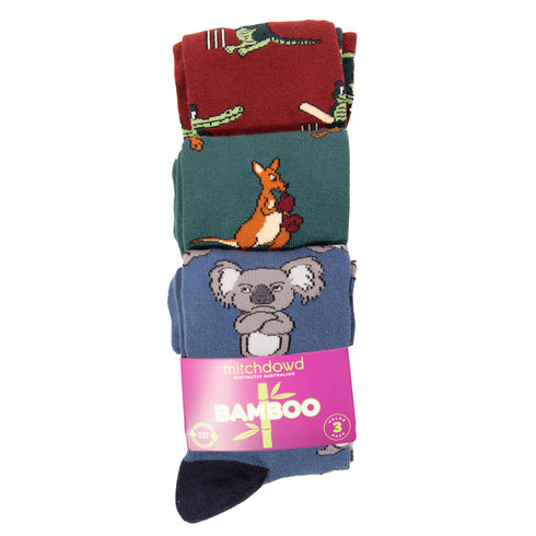 Men's Aussie Animals Bamboo Crew Socks 3 Pack - Blue