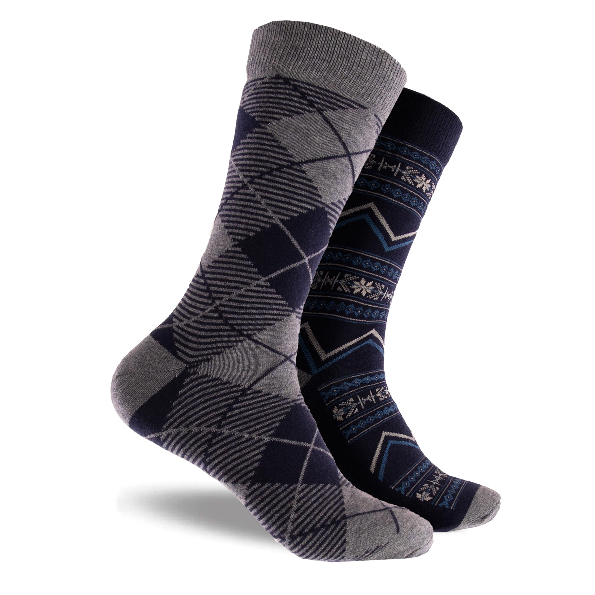 Men's Fair Argyle Wool Crew Socks 2 Pack - Navy - Image 1