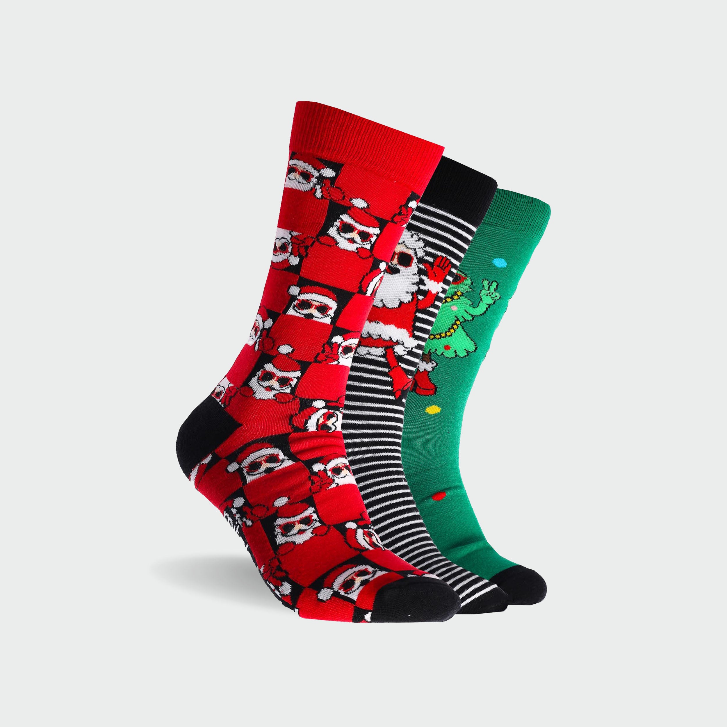 Men's Boxed In Santa Cotton Crew Socks 3 Pack - Green & Red - Image 2