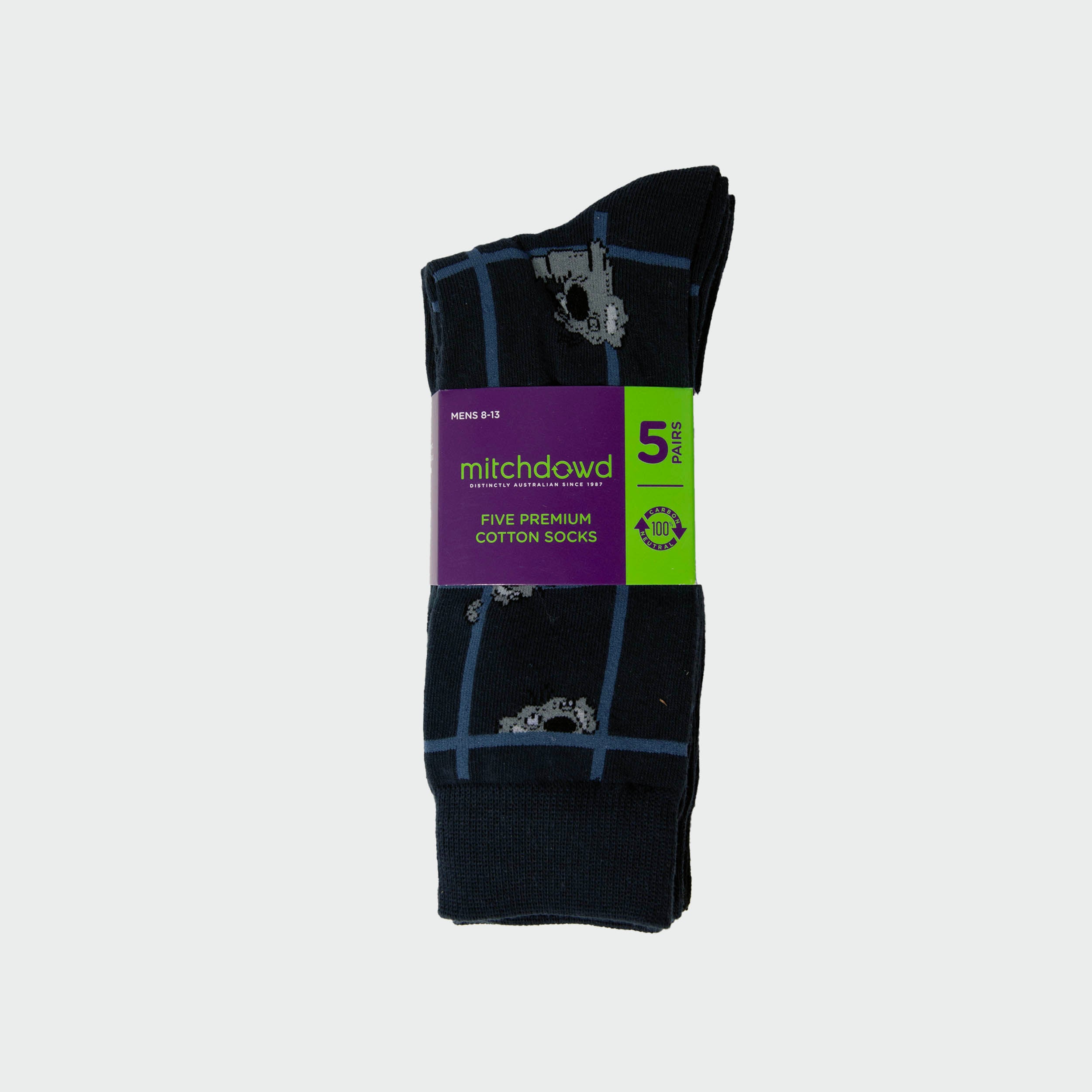 Men's Aussie Animals Cotton Crew Sock 5 Pack - Black - Image 7