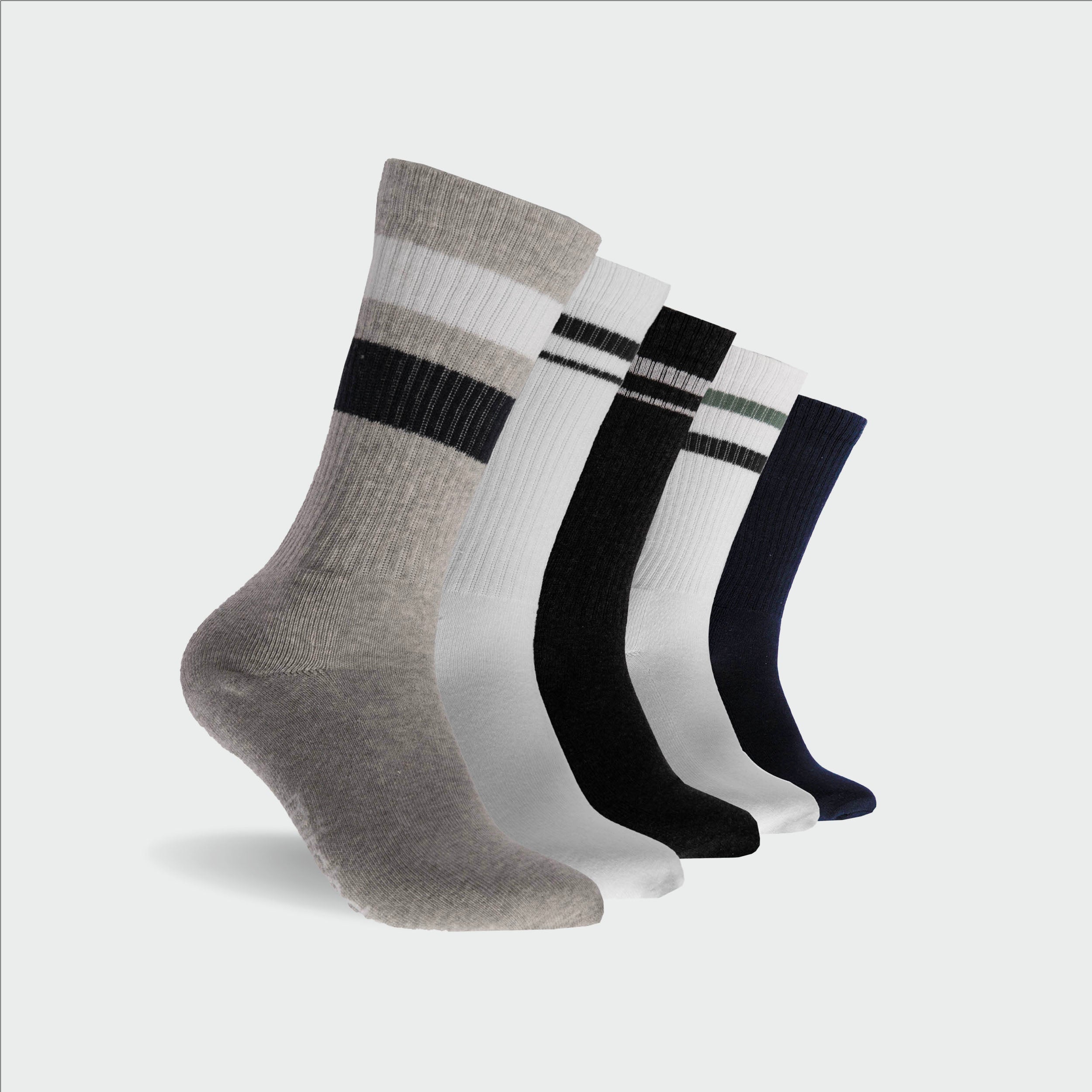 Men's Sport Crew Socks 5 Pack - White Assorted - Image 1