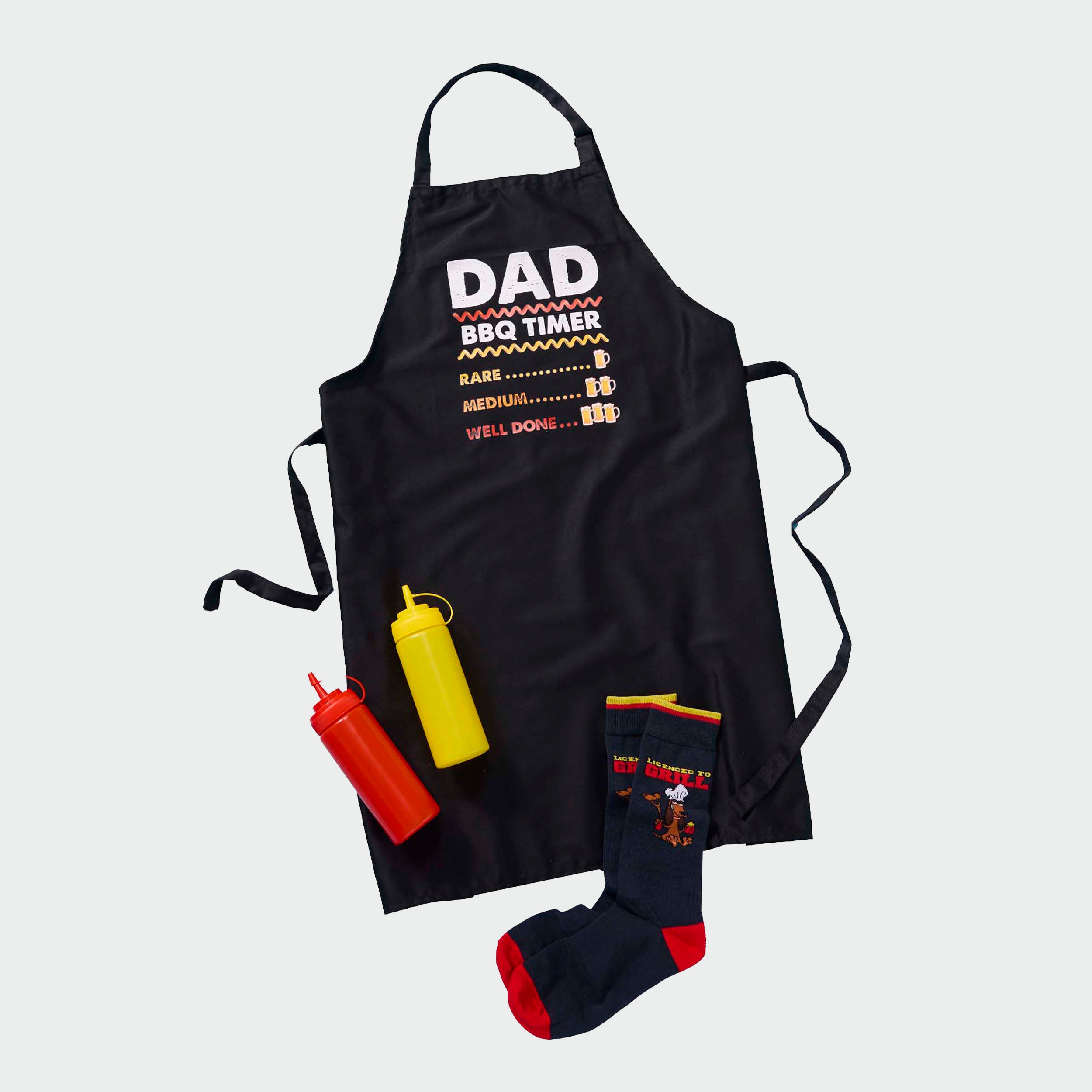 Mitchdowd Men's Apron and Sock Gift Set - "Licensed to Grill" Print