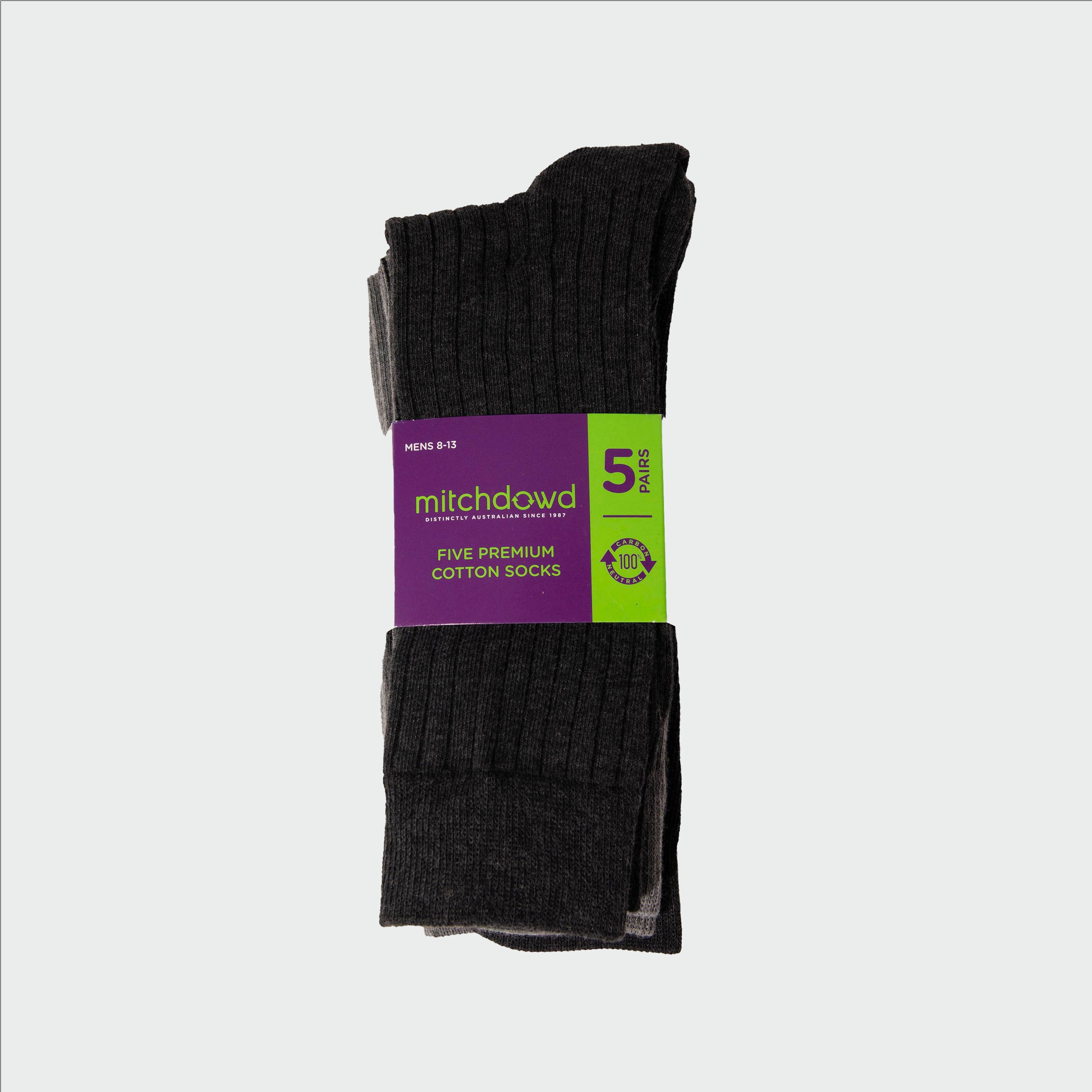 Men's Plain Cotton Crew Sock 5 Pack - Black - Image 7