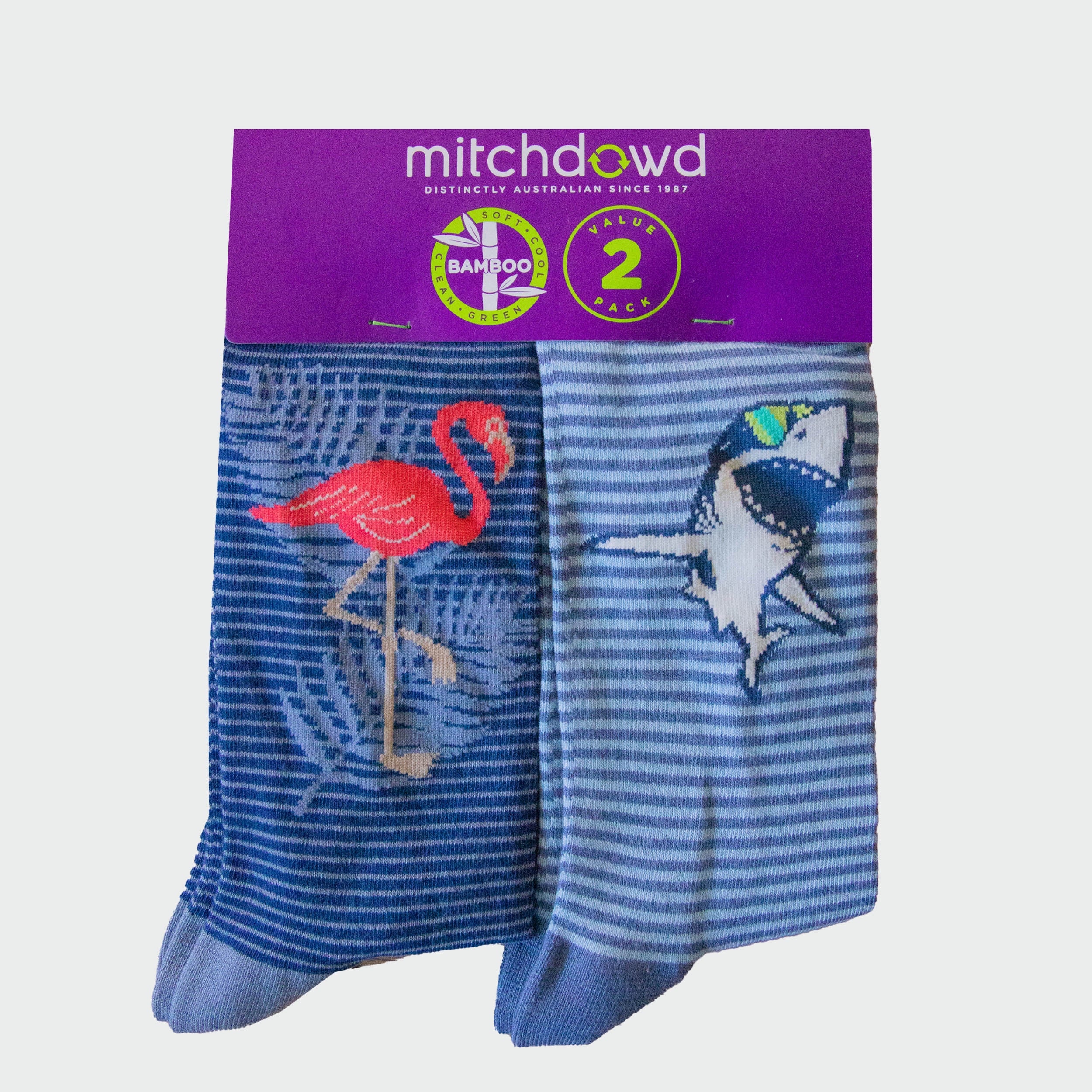 Men's Stripe Flamingo Bamboo Crew Socks 2-Pack