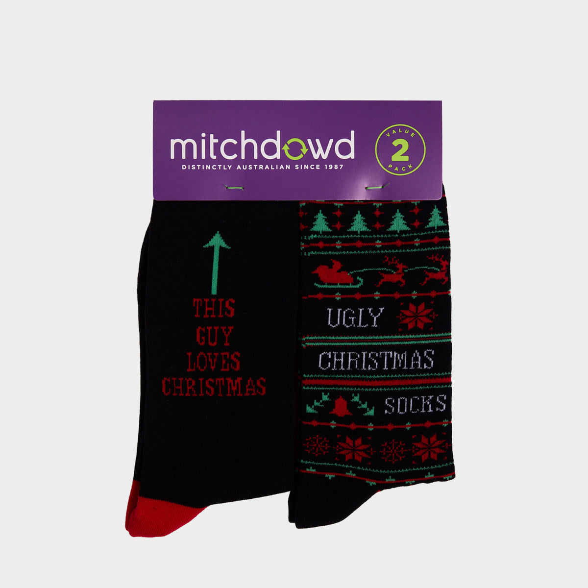 Mitchdowd Men's Ugly Christmas Cotton Socks 2 Pack