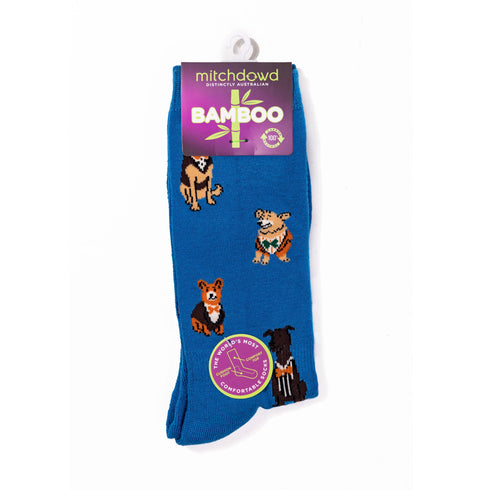 Men's Professor Dog Bamboo Comfort Crew Socks - Blue
