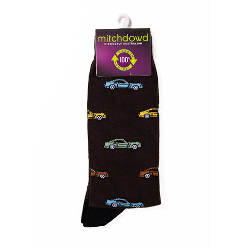 Men's Sports Cars Cotton Crew Socks - Black