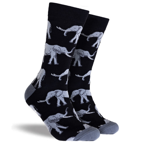 Men's Elephants Cotton Crew Socks - Black