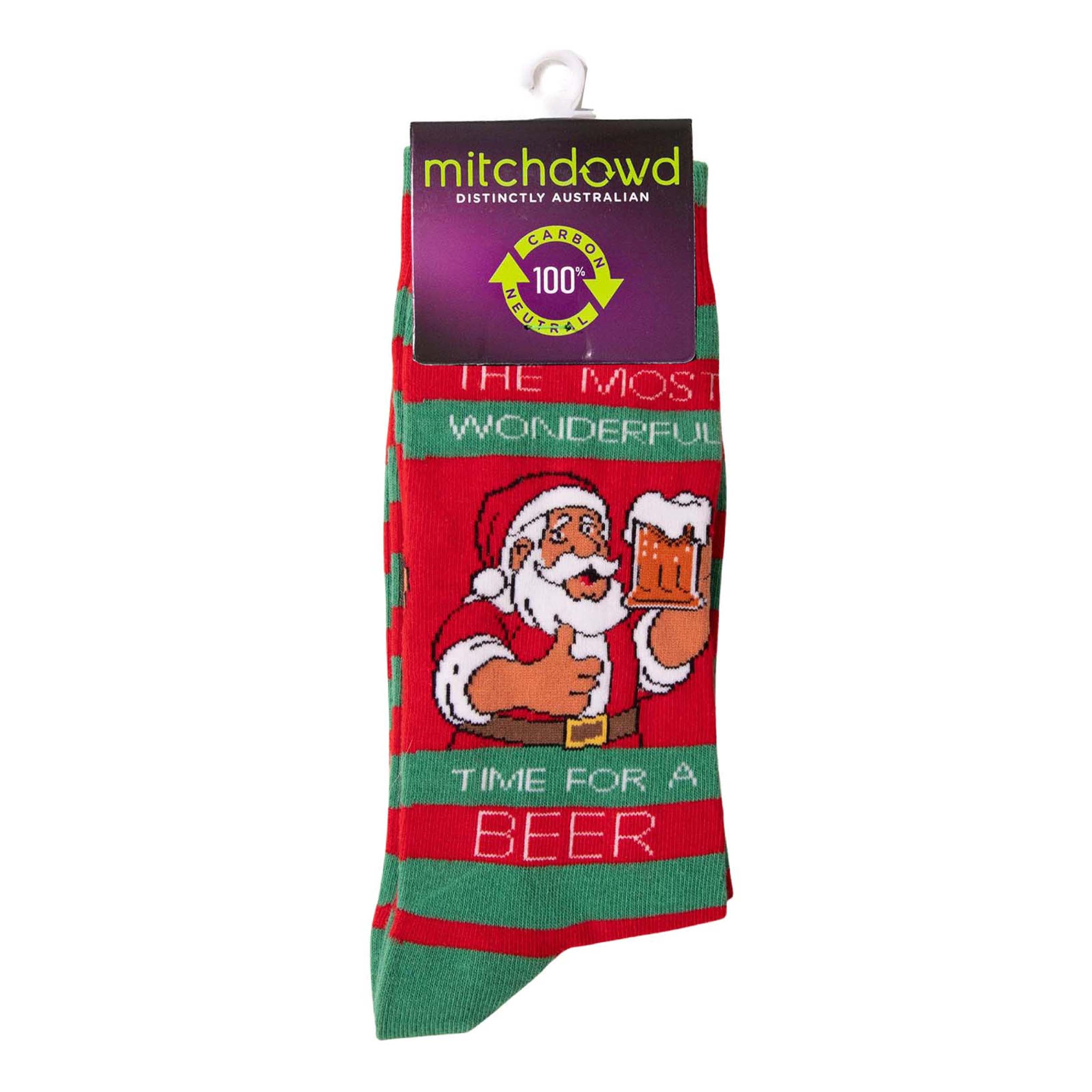 Men's Wonderful Christmas Cotton Crew Sock - Red & Green - Image 2