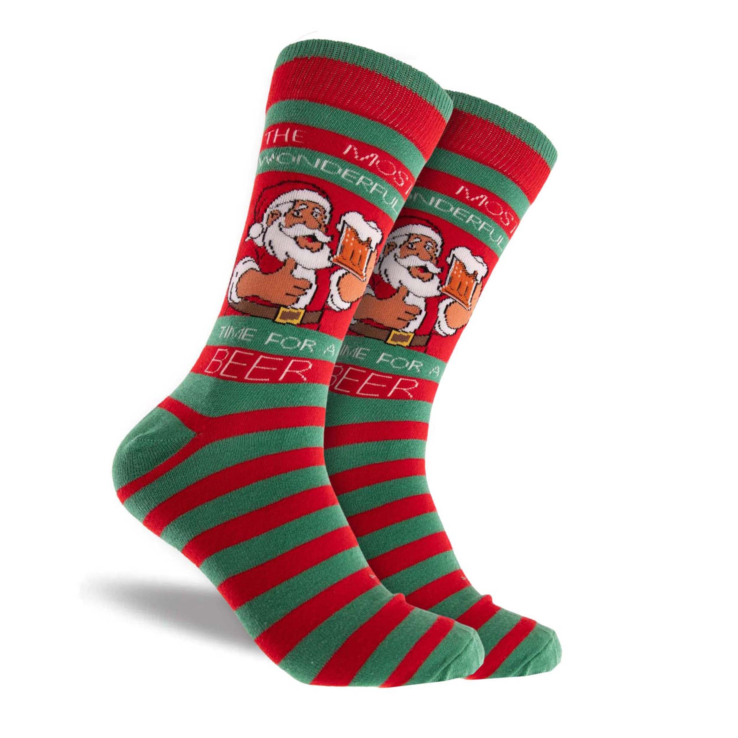 Men's Wonderful Christmas Cotton Crew Sock - Red & Green - Image 1