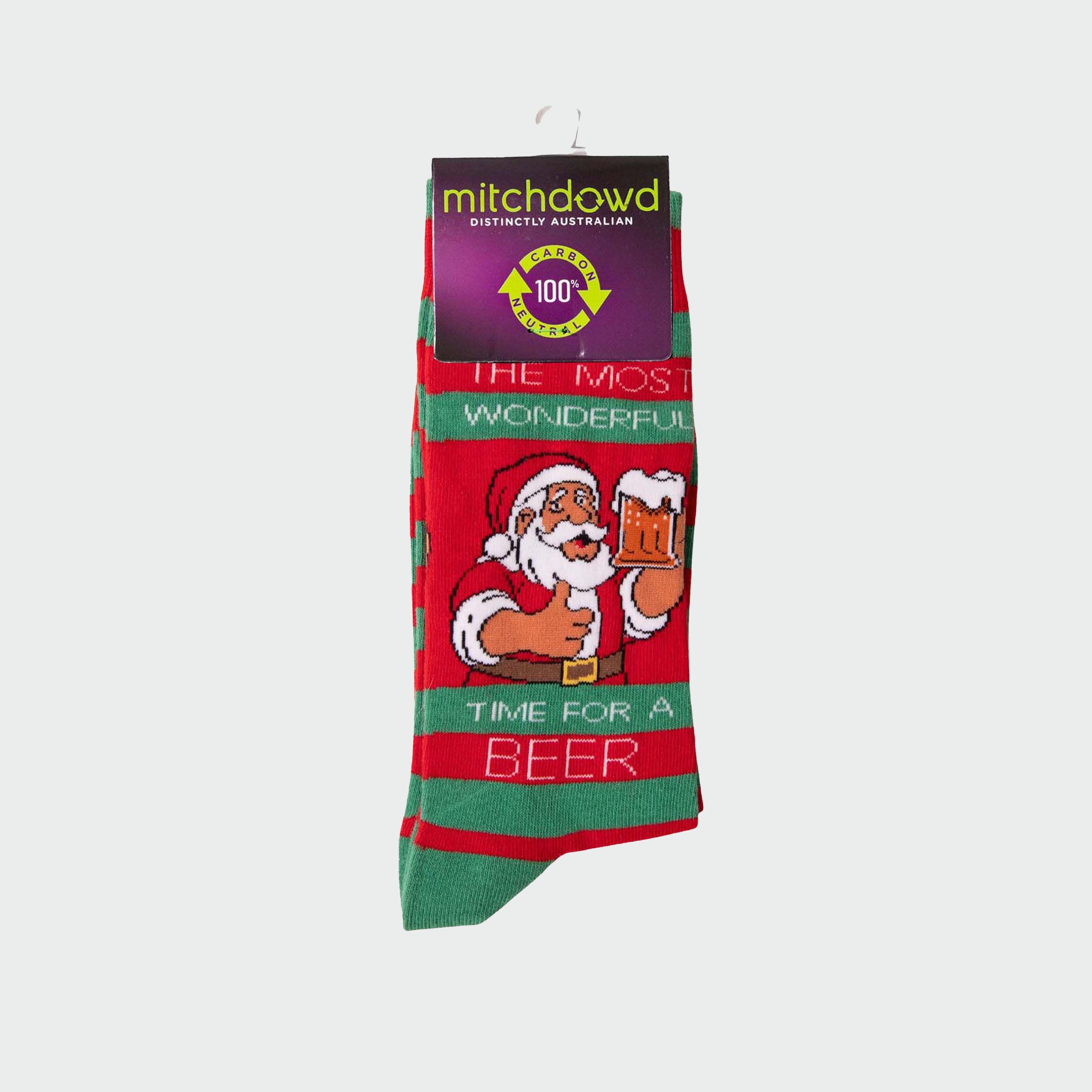 Men's Wonderful Christmas Cotton Crew Sock - Red & Green - Image 2