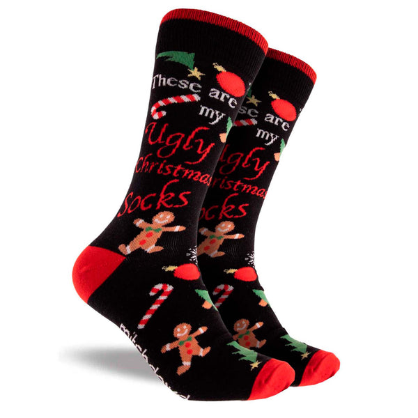 Men's Ugly Christmas Cotton Crew Socks - Black