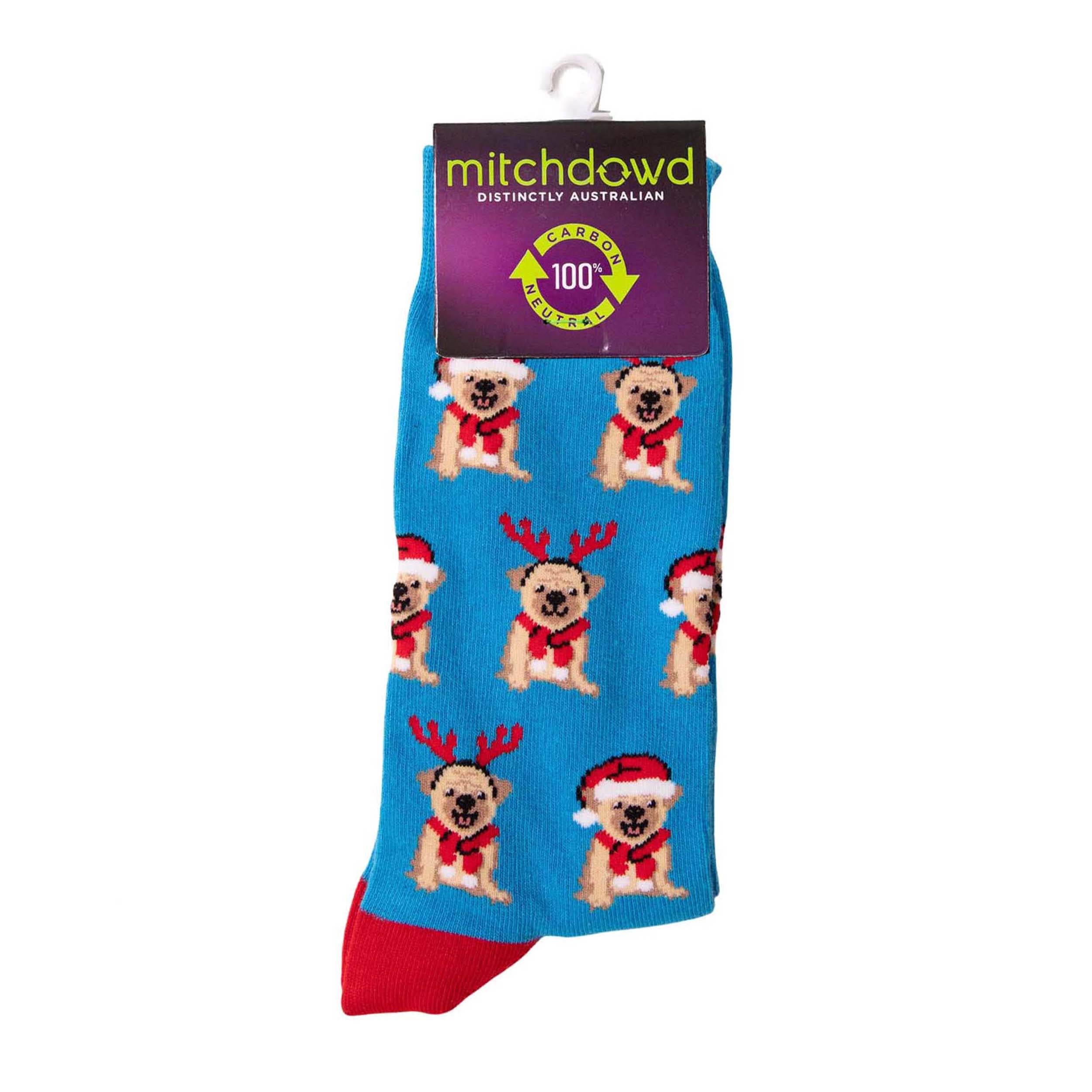 Men's Cotton Crew Socks Christmas Pugs - Image 2