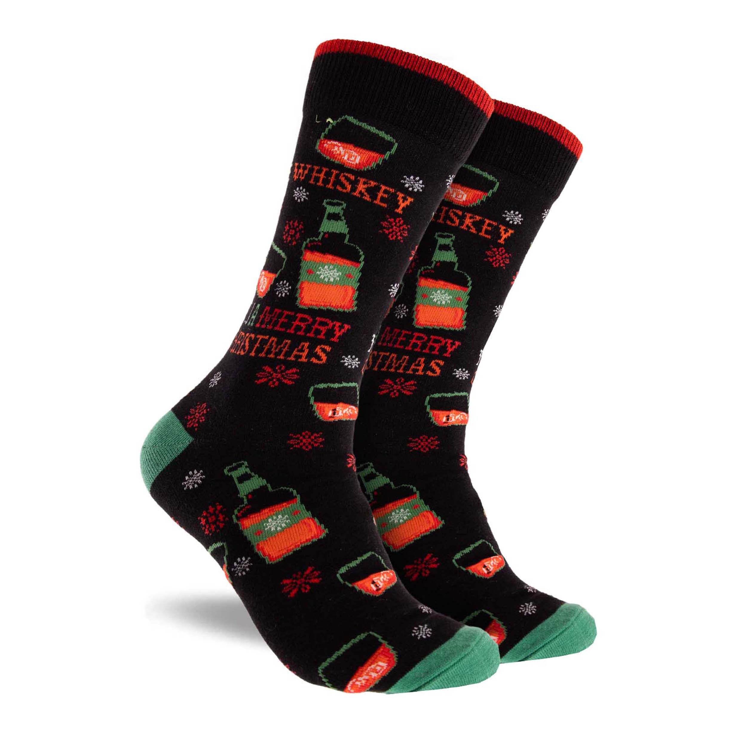 Men's Cotton Crew Socks Christmas Whiskey- Image 1