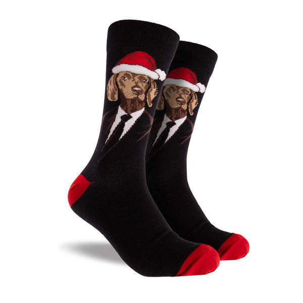 Men's Christmas Hound Cotton Crew Socks - Black