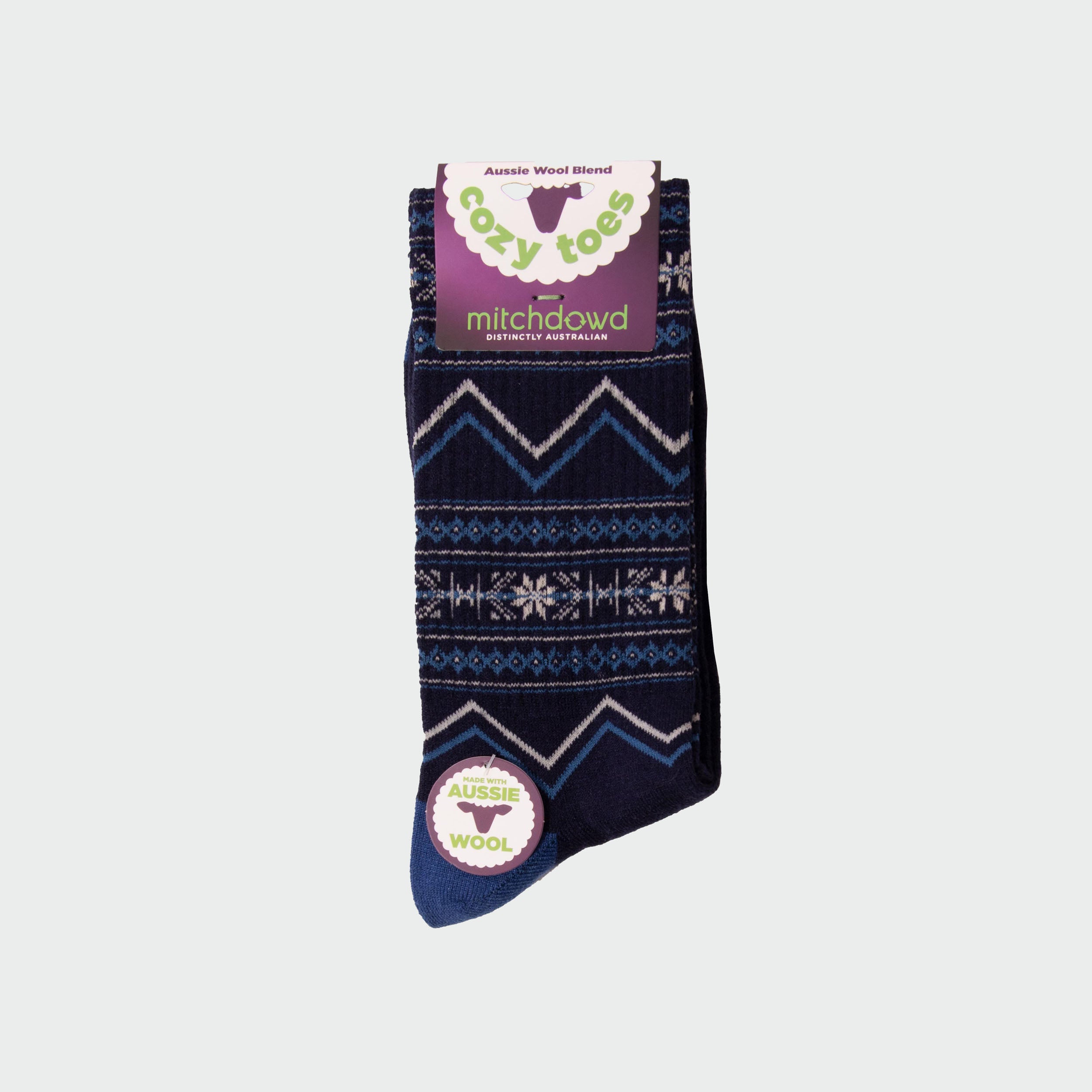 Men's Fairisle Wool Crew Socks - Navy - Image 2