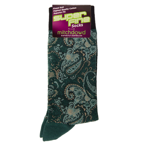 Men's Paisley Super Fine Cotton Crew Socks - Green