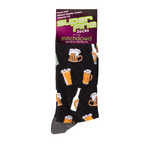 Men's Beers Super Fine Cotton Crew Socks - Black