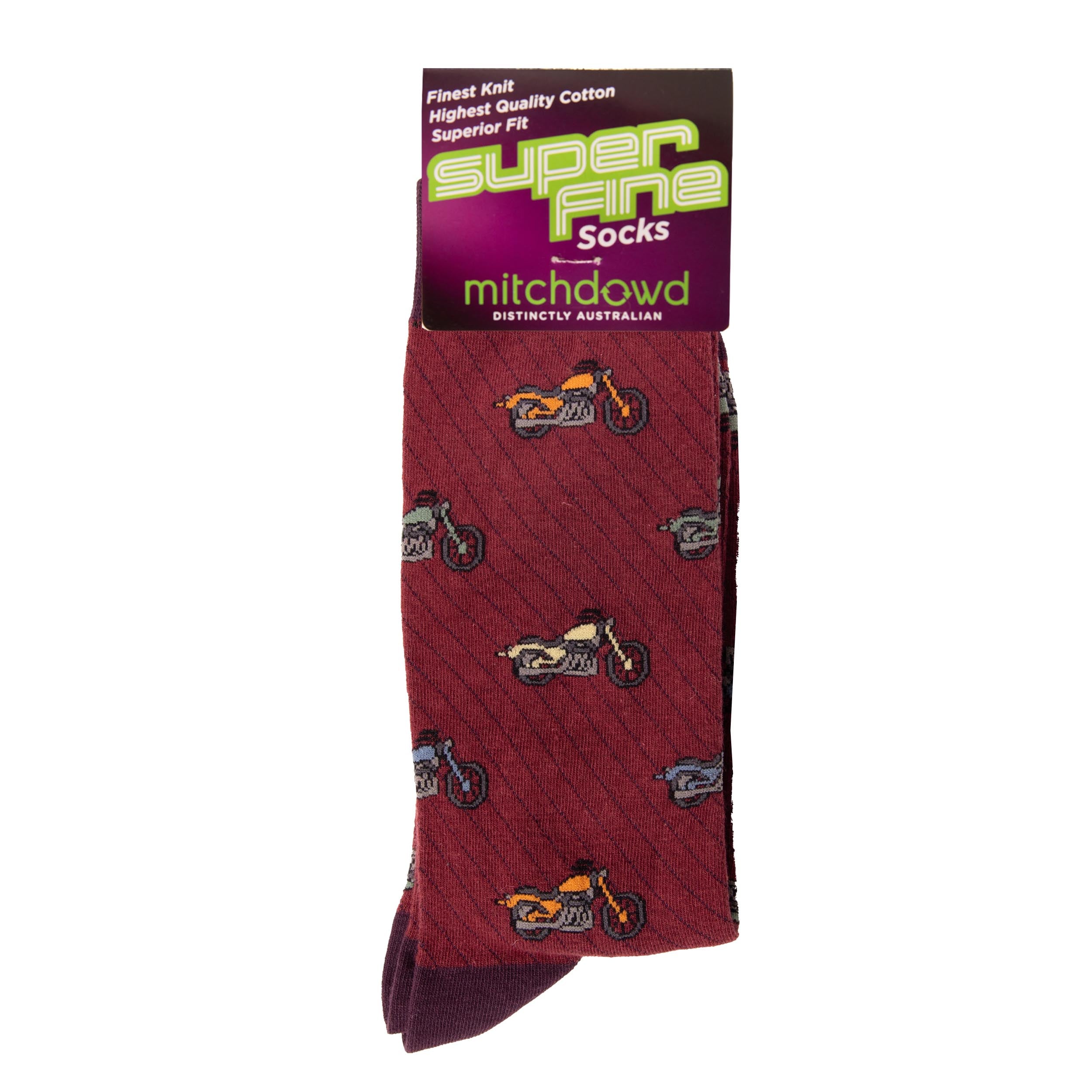 Men's Motorbikes Super Fine Cotton Crew Socks - Red - Image 2