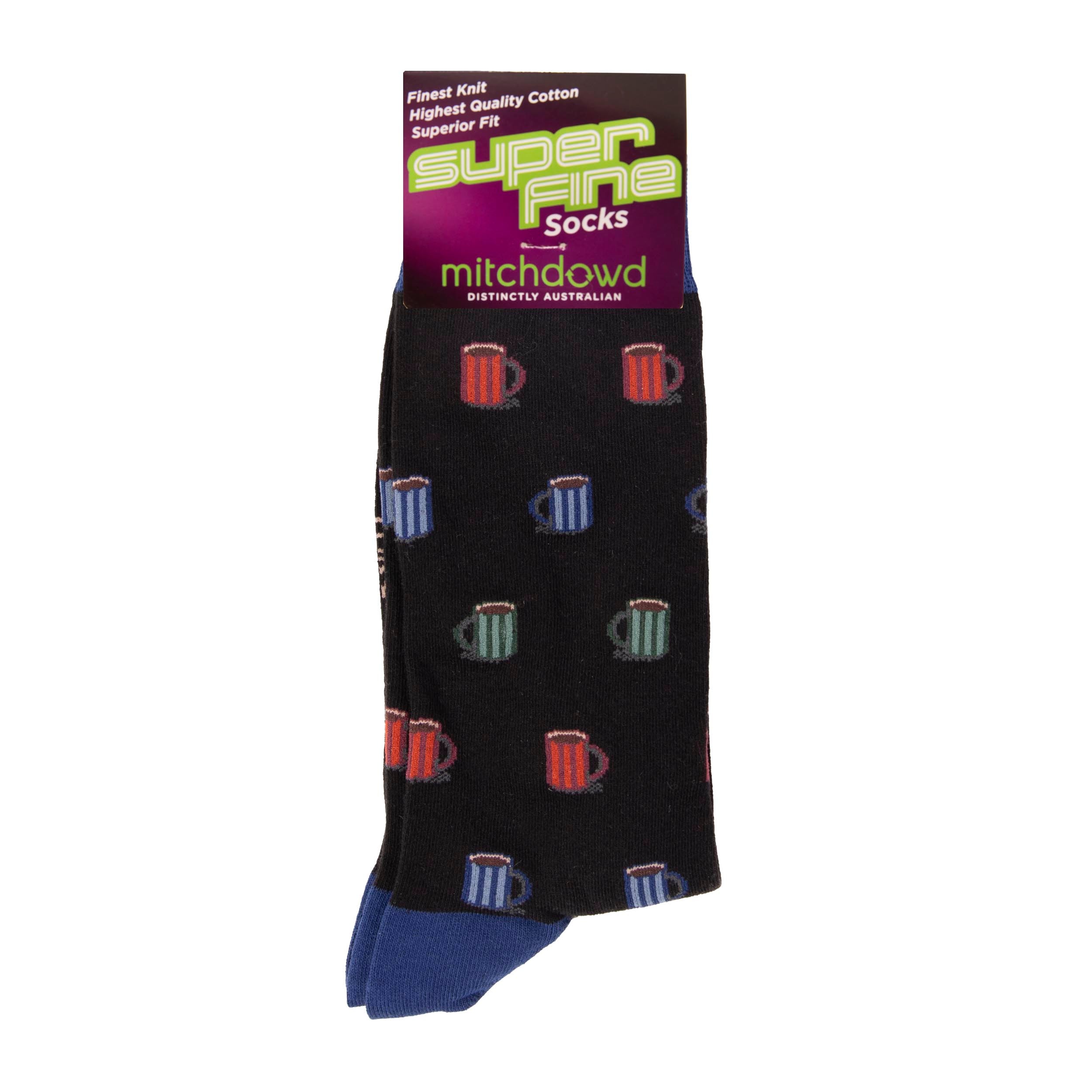 Men's Caffeine Super Fine Cotton Crew Socks - Black - Image 2