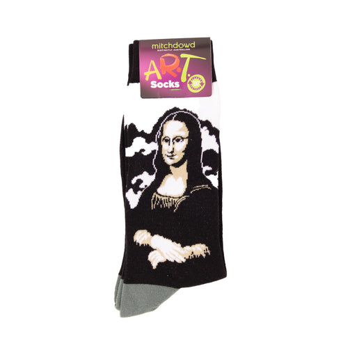 Men's Mona Lisa Art Cotton Crew Sock - Black & White