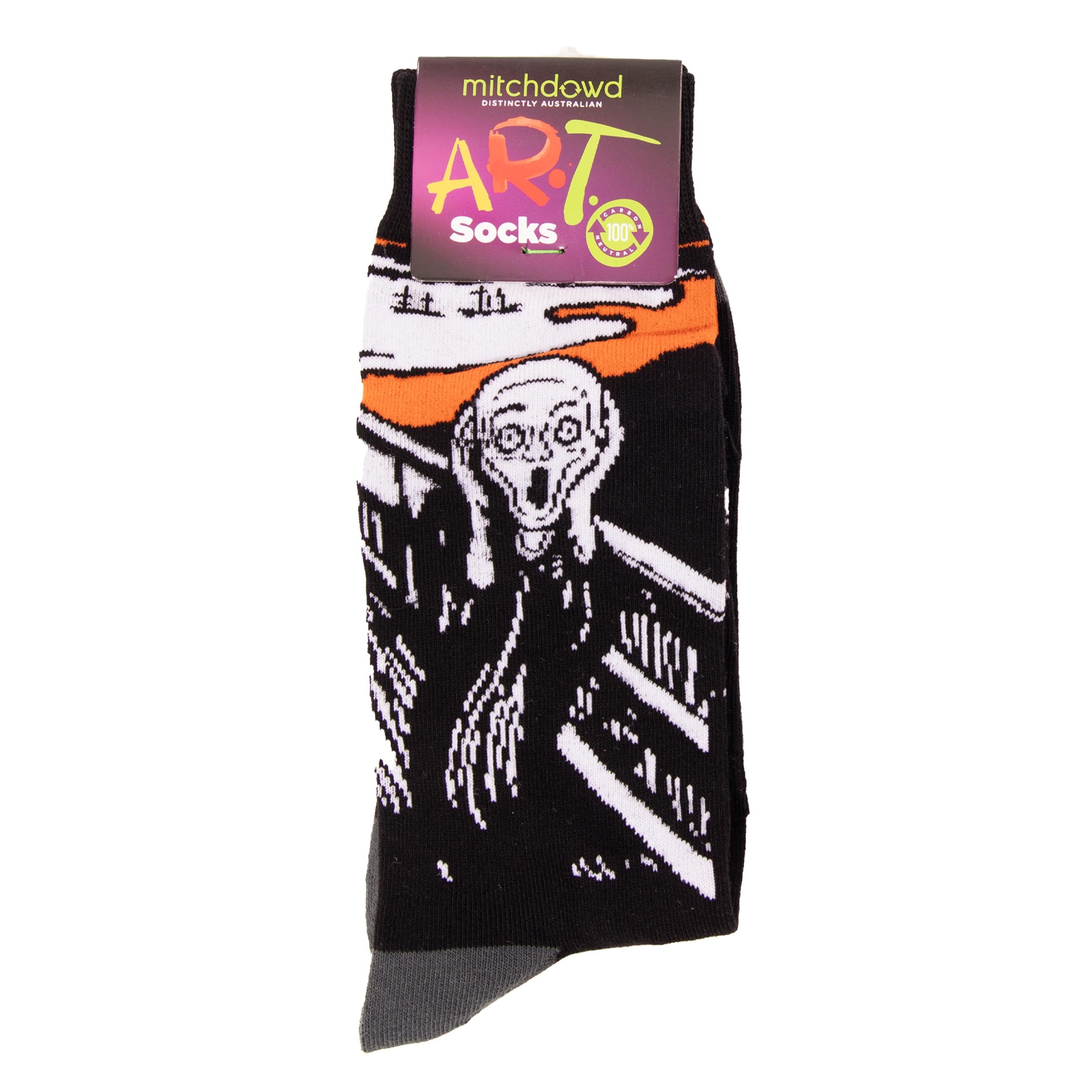 Men's Scream Art Cotton Crew Sock - Black & White - Image 2