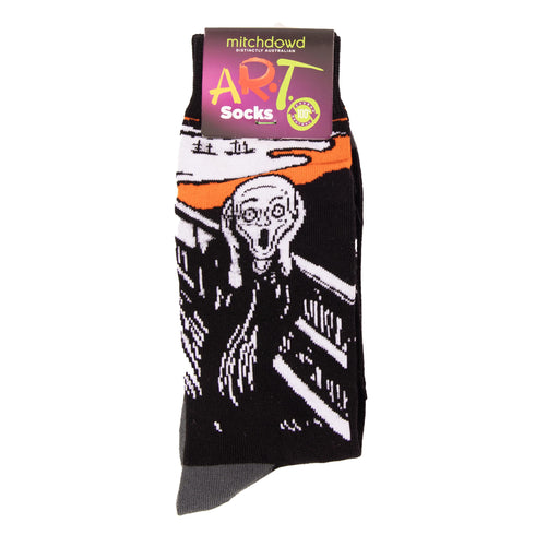 Men's Scream Art Cotton Crew Sock - Black & White
