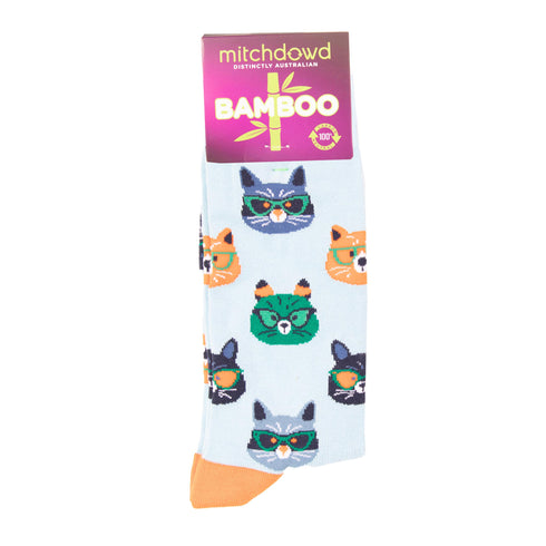 Men's Stray Cat Bamboo Crew Socks - Blue