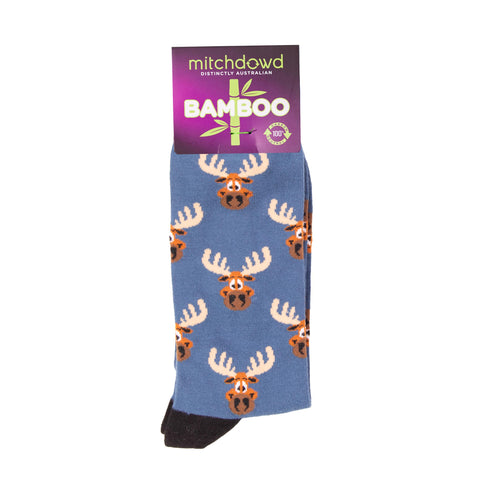 Men's Moose Head Bamboo Crew Socks - Blue