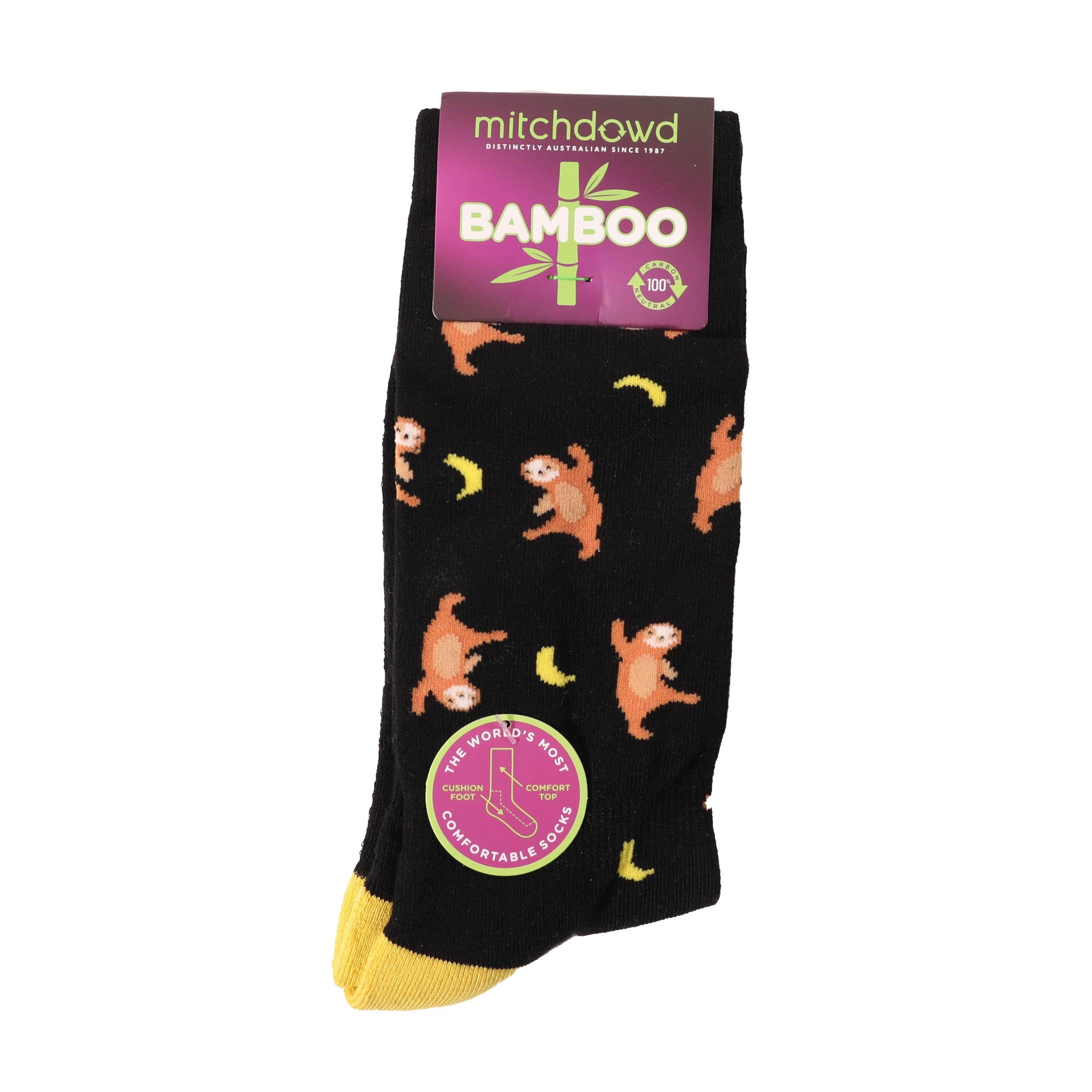 Men's Dancing Sloths Bamboo Crew Socks - Black - Image 2