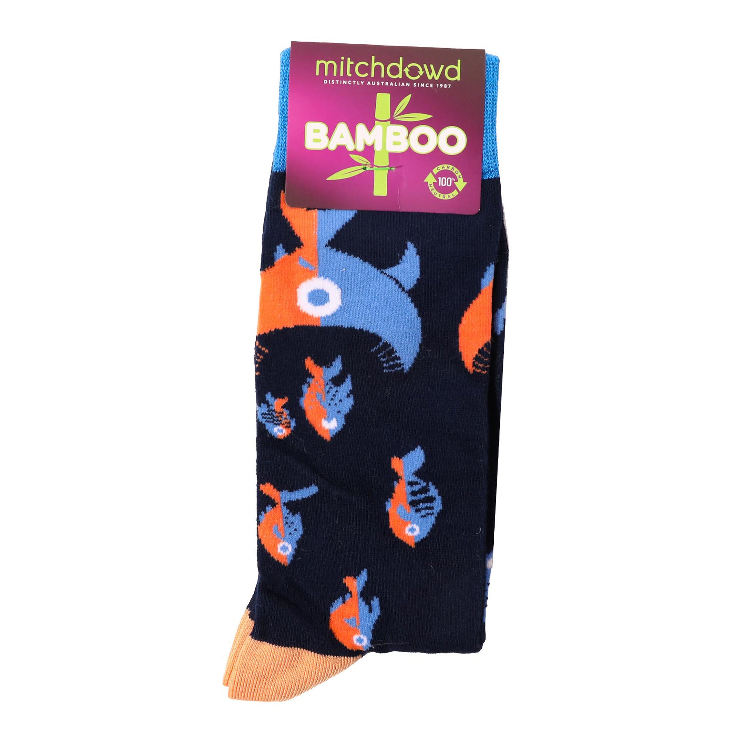 Men's Fishes Bamboo Crew Socks - Navy - Image 2