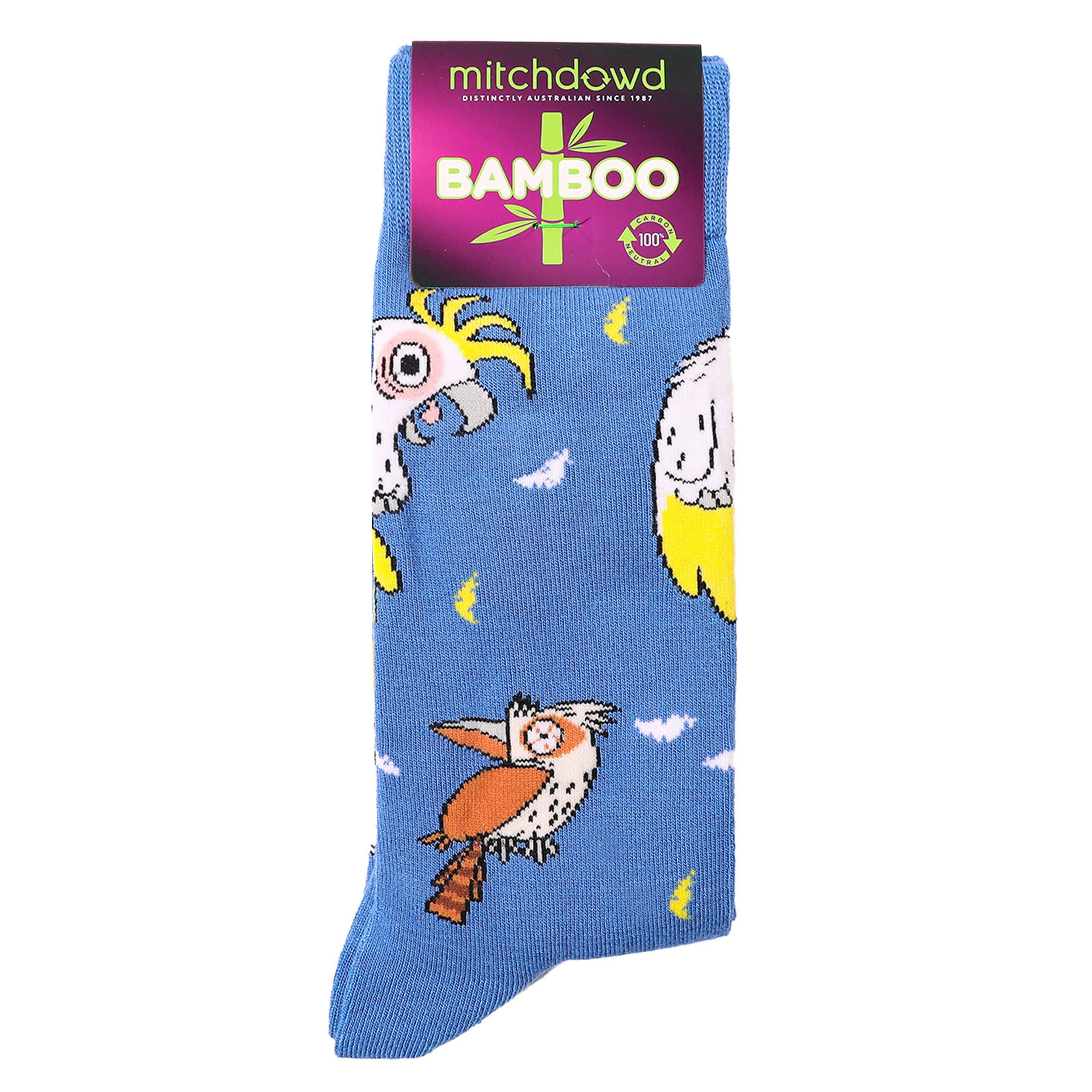 Men's Kooky Birds Cotton Crew Socks - Blue - Image 2