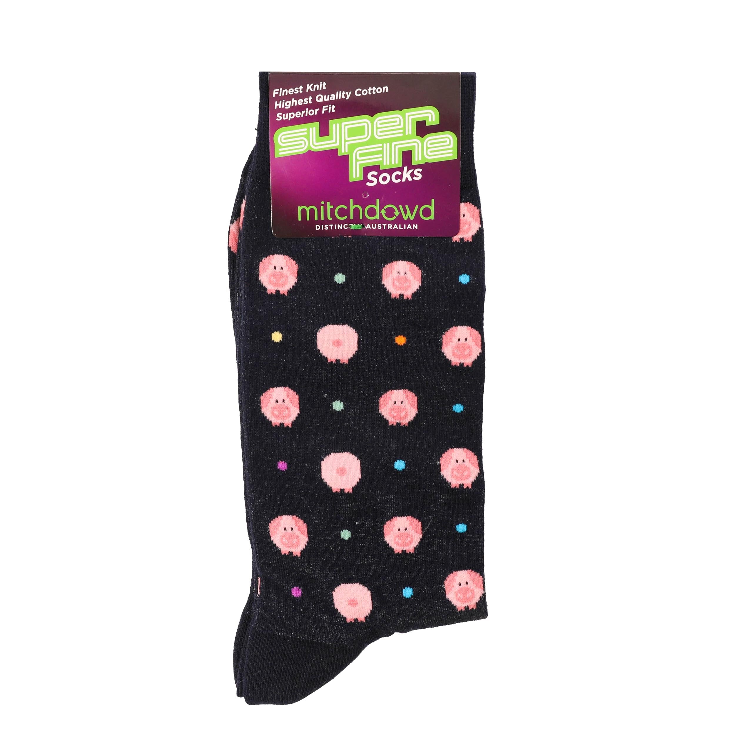 Men's Piggy Super Fine Cotton Crew Socks - Navy - Image 2