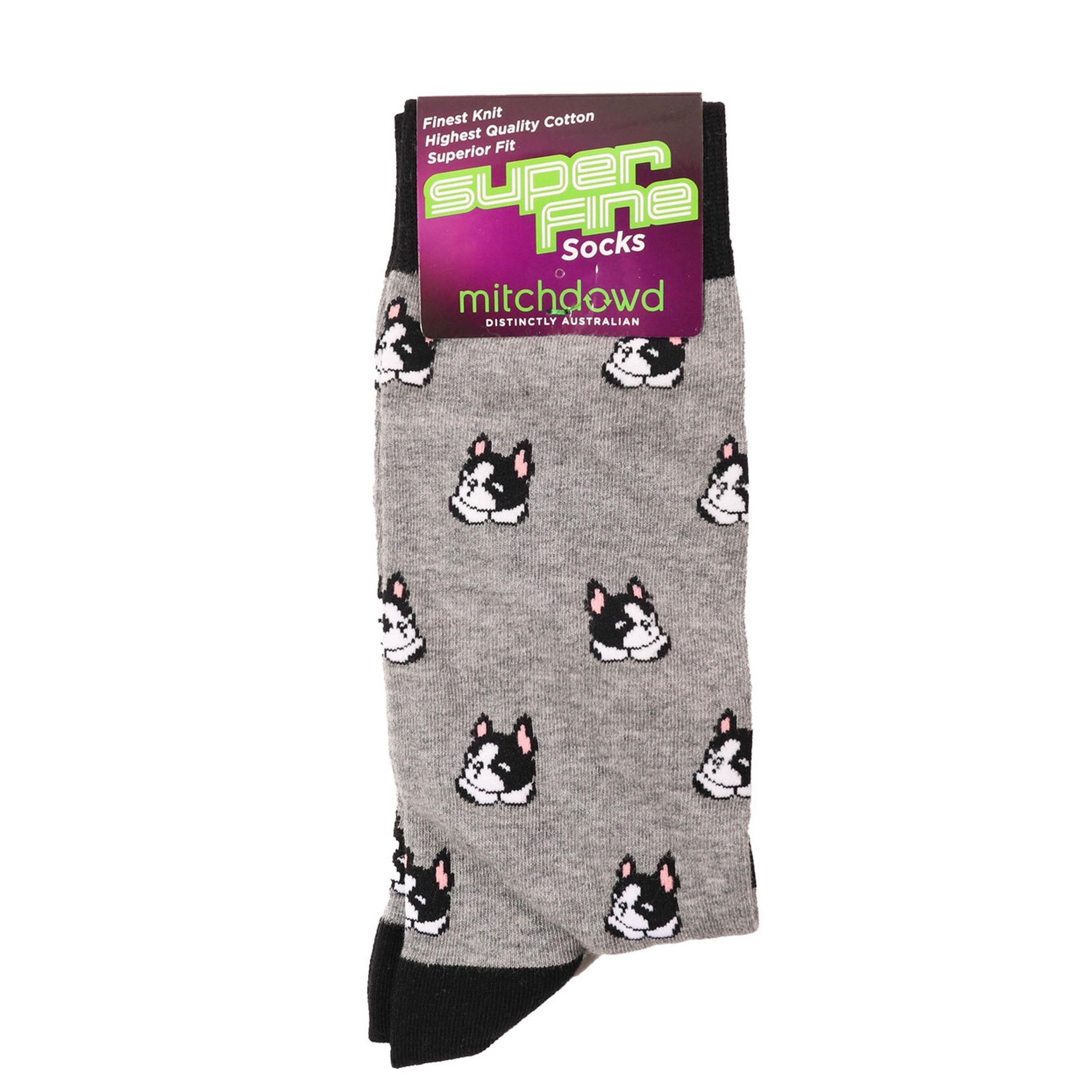 Men's Pug Fun Super Fine Cotton Crew Socks - Grey Marle - Image 2