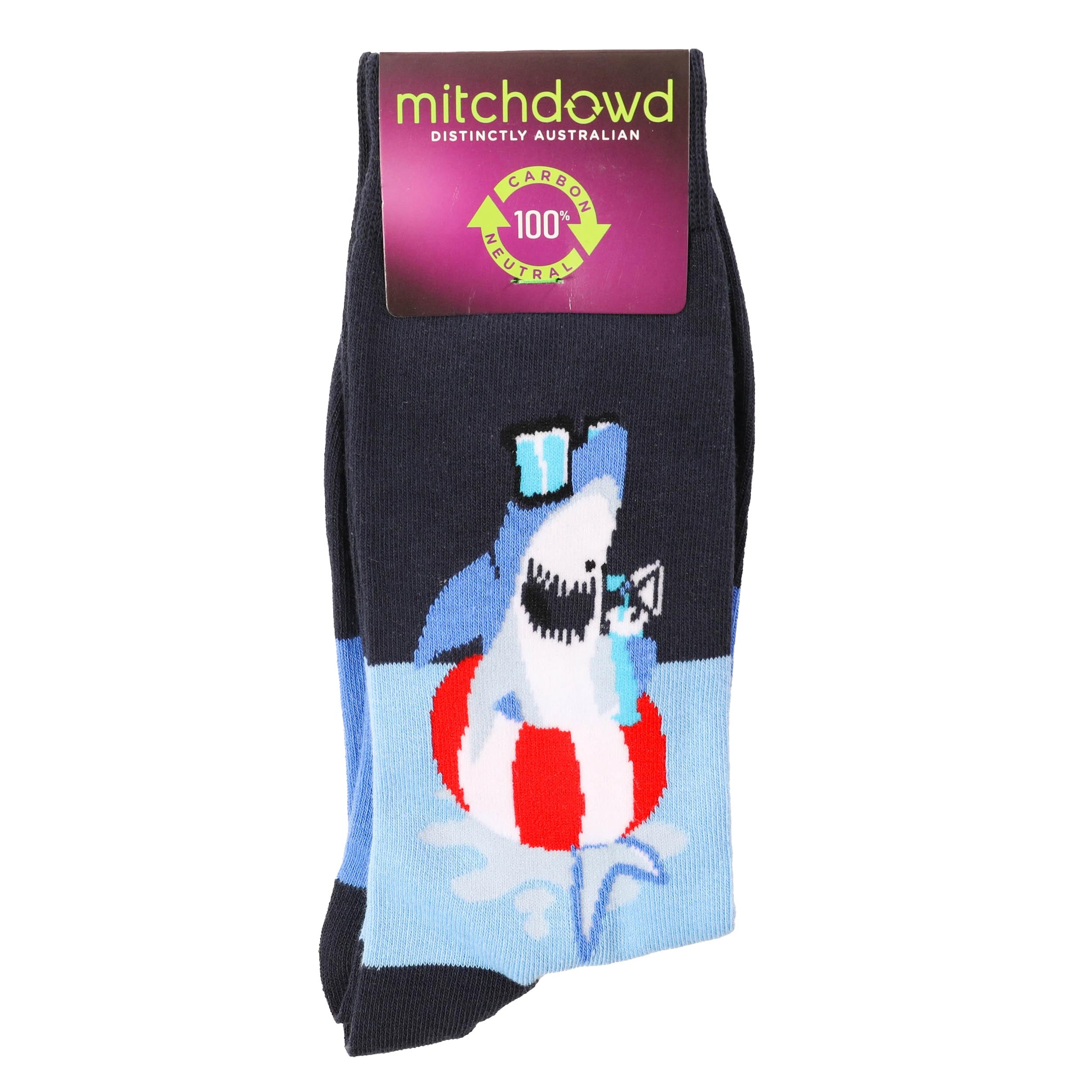 Men's Shark Fun Cotton Crew Socks - Navy - Image 2