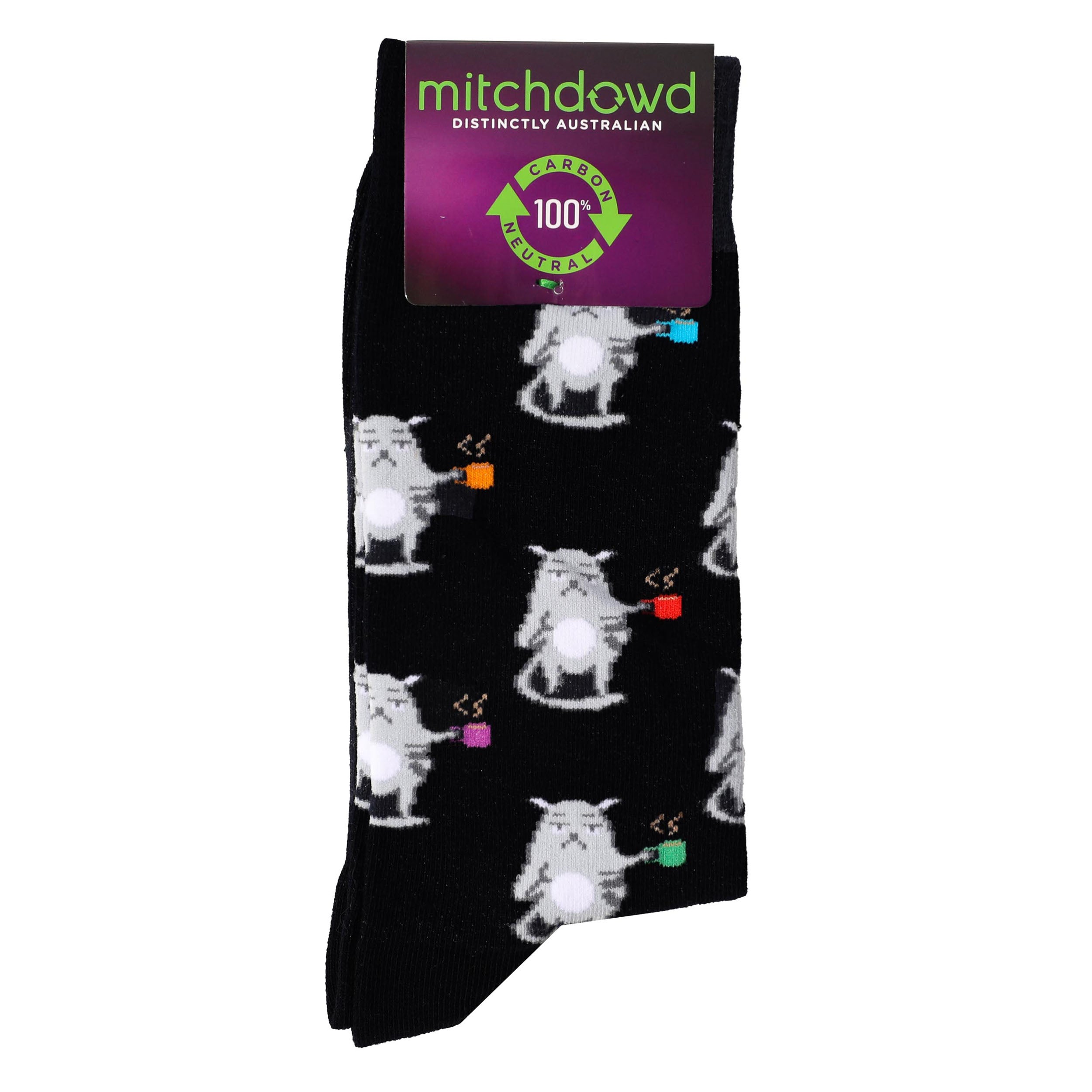 Men's Coffee Cat Cotton Crew Socks - Navy - Image 2