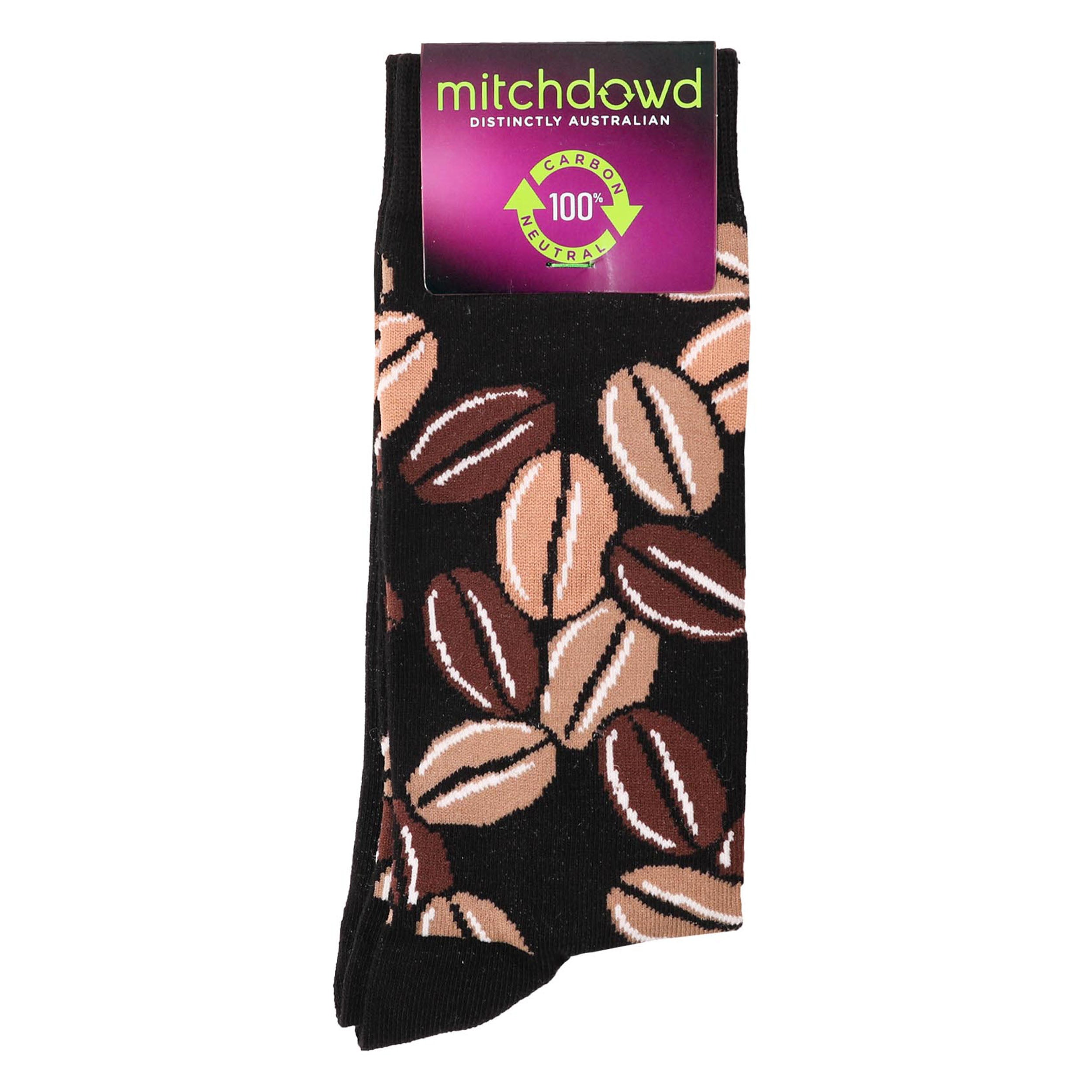 Men's Coffee Beans Cotton Crew Socks - Black - Image 2