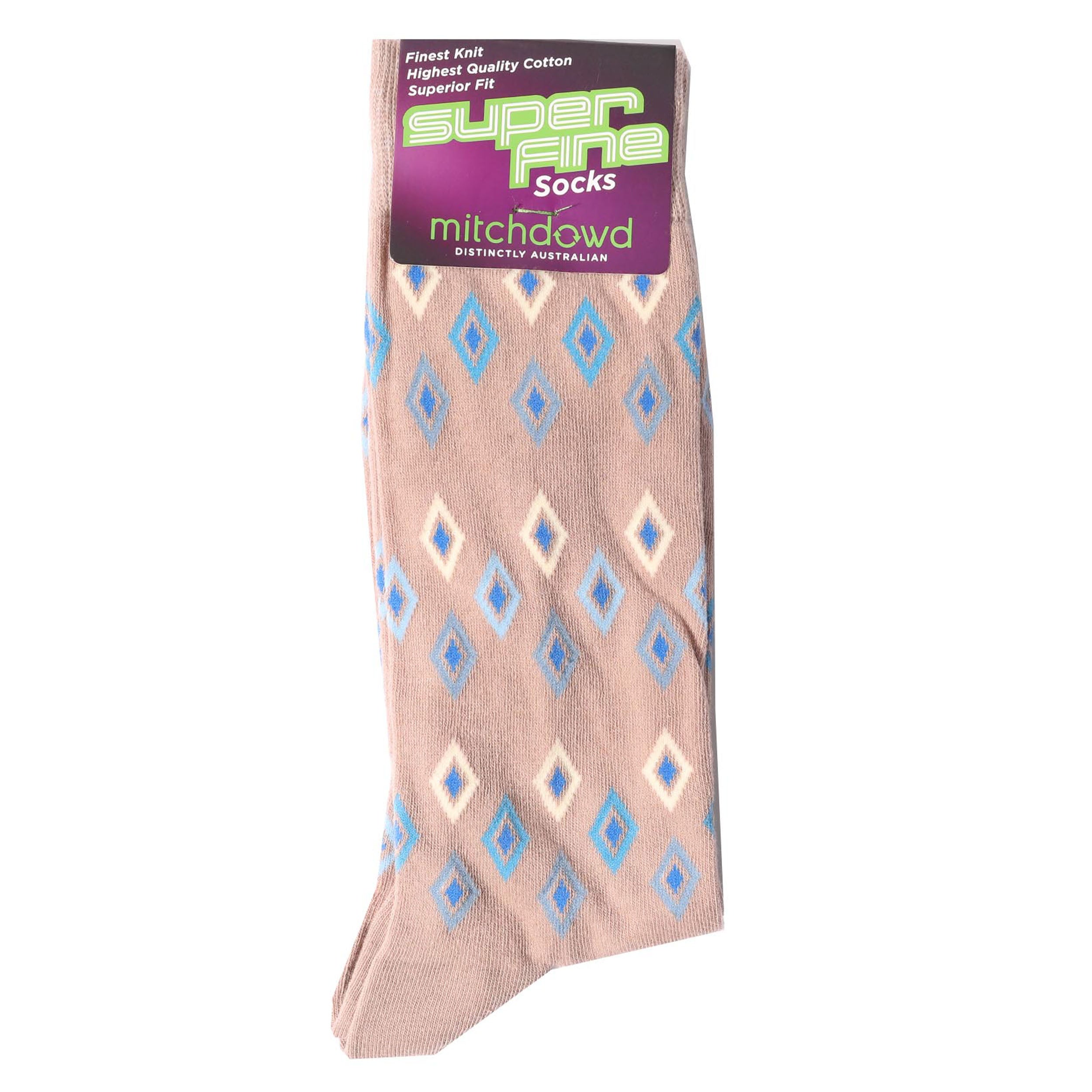 Men's Diamond Lux Super Fine Cotton Crew Socks - Beige - Image 2