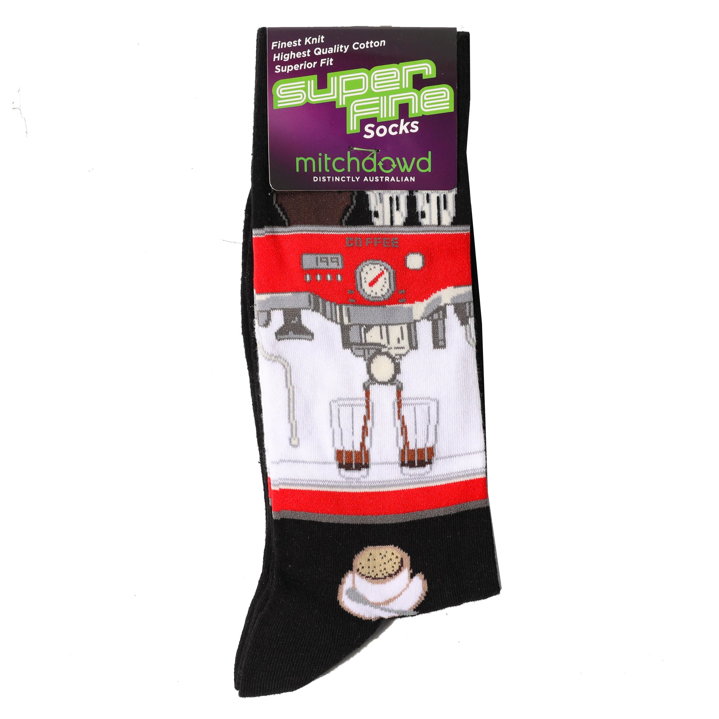 Men's Coffee Machine Super Fine Cotton Crew Socks - Black - Image 2