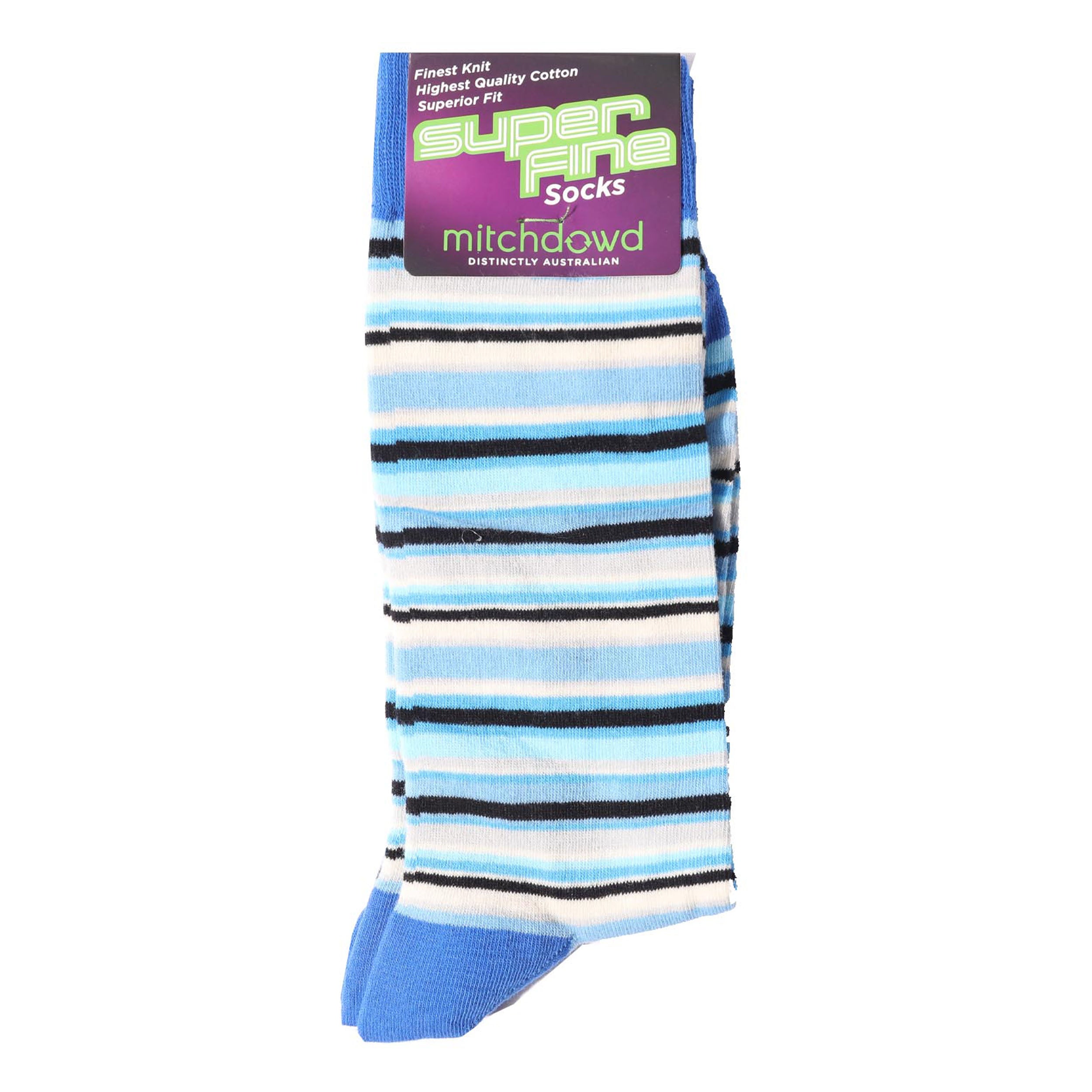 Men's Nautical Stripe Super Fine Cotton Crew Socks - Blue - Image 2