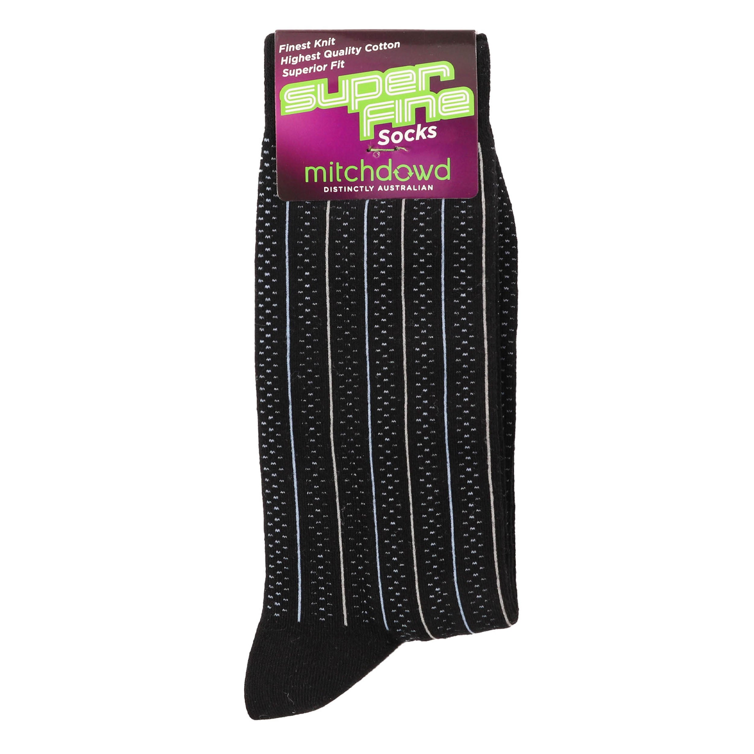 Men's Nautical Stripe Fine Cotton Crew Socks - Black - Image 1