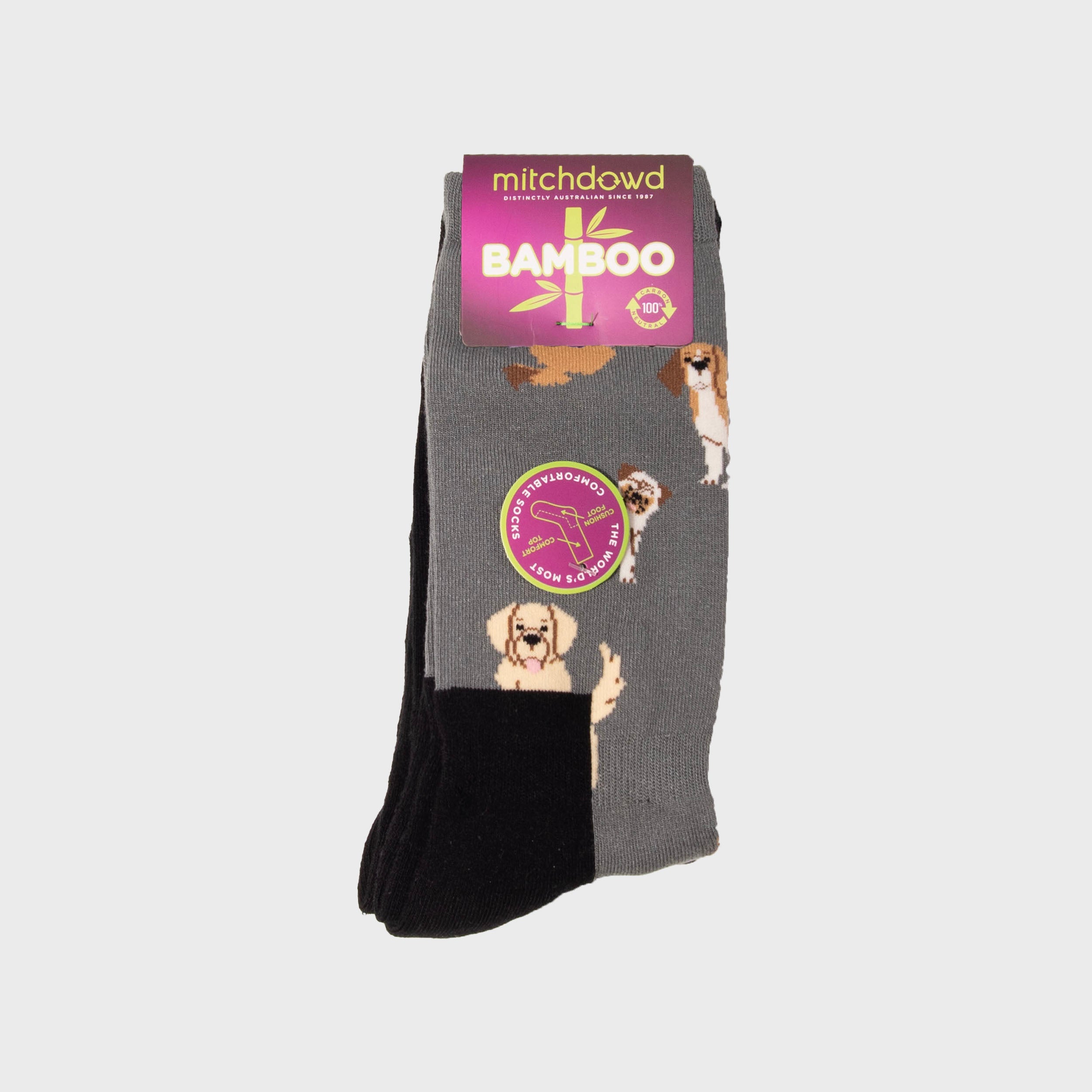 Mens Dogs Bamboo Comfort Crew Socks - Grey Marle - Image 2