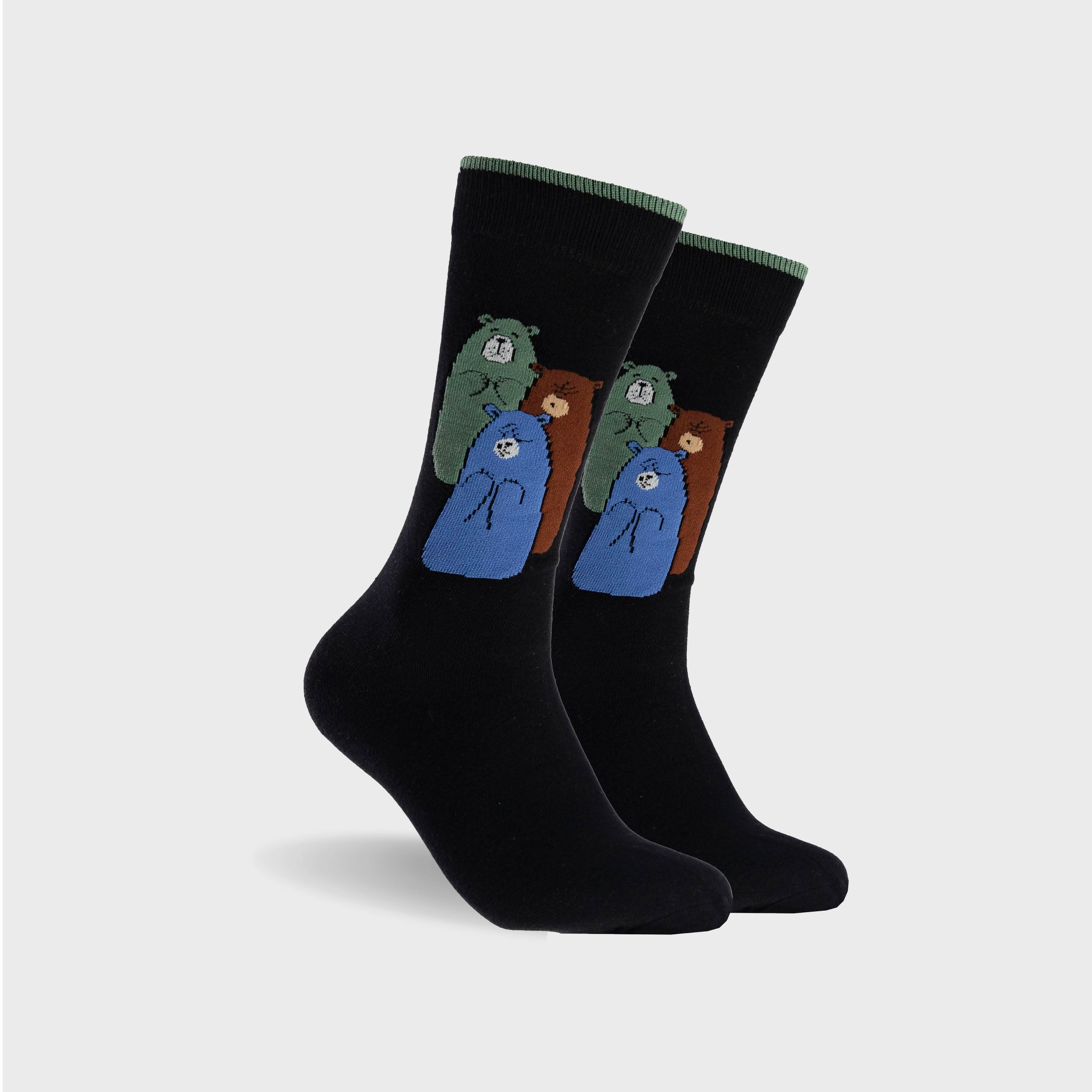 Mens Bear Hug Cotton Crew Socks - Black - Image 1