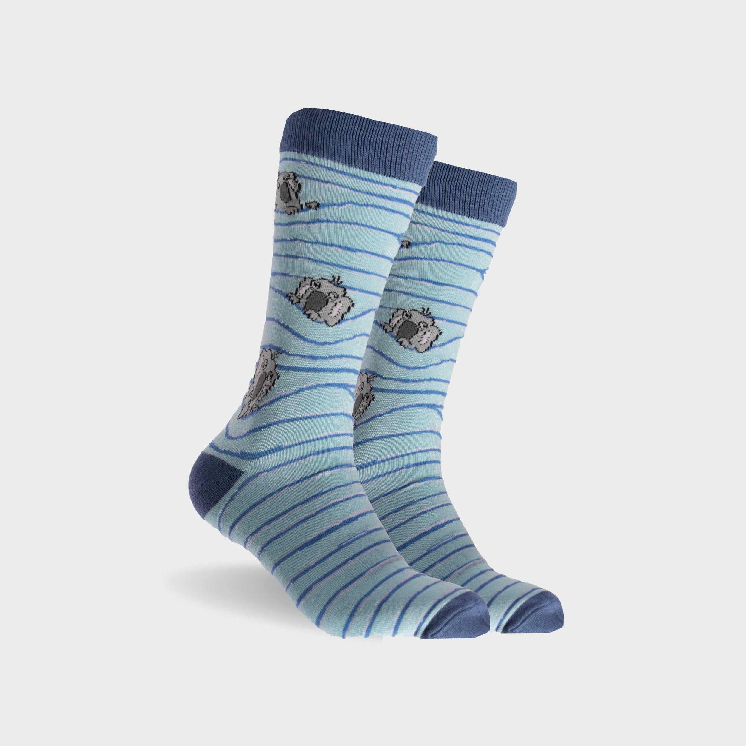 Men's Koala Stripe Bamboo Crew Socks - Blue - Image 1