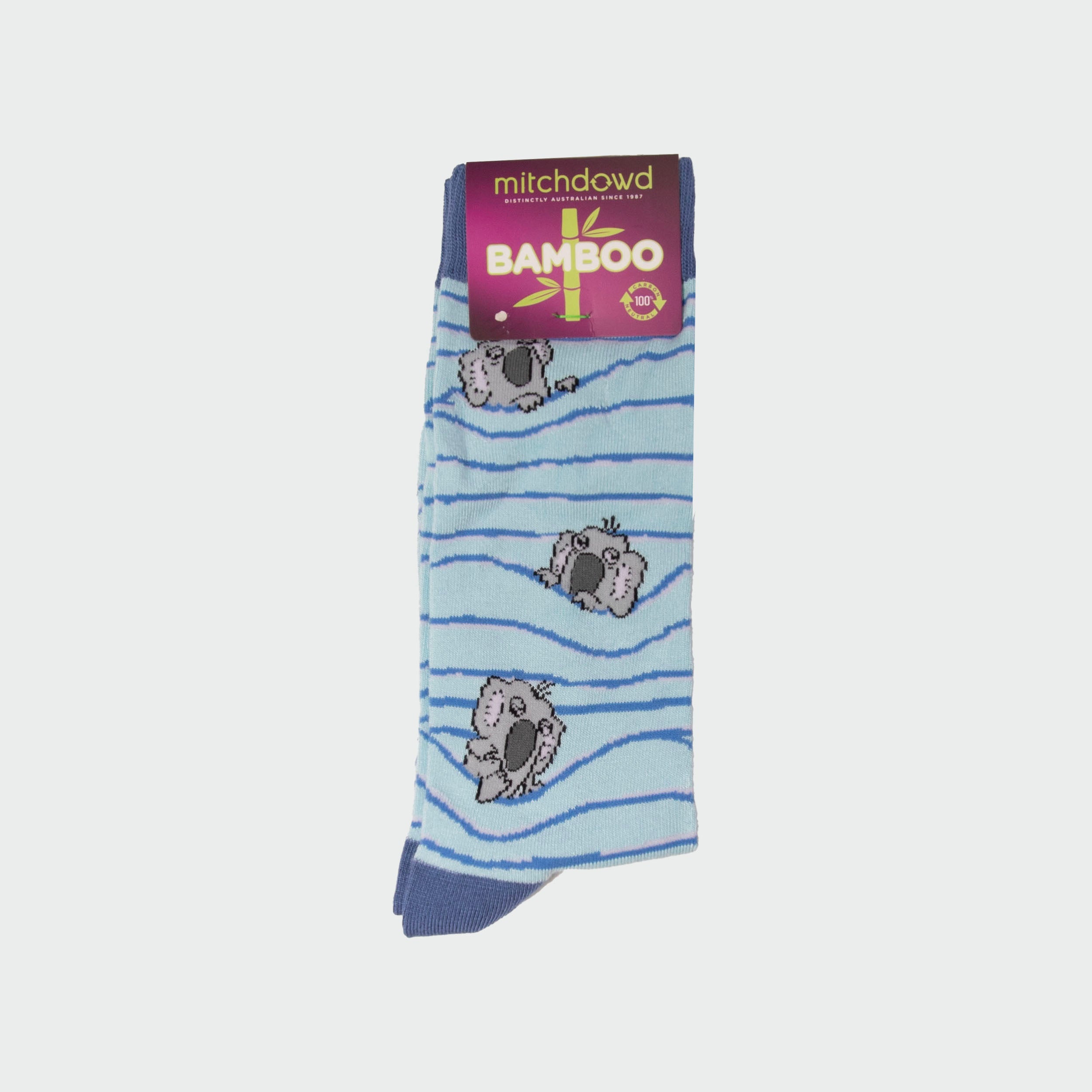 Men's Koala Stripe Bamboo Crew Socks - Blue - Image 2